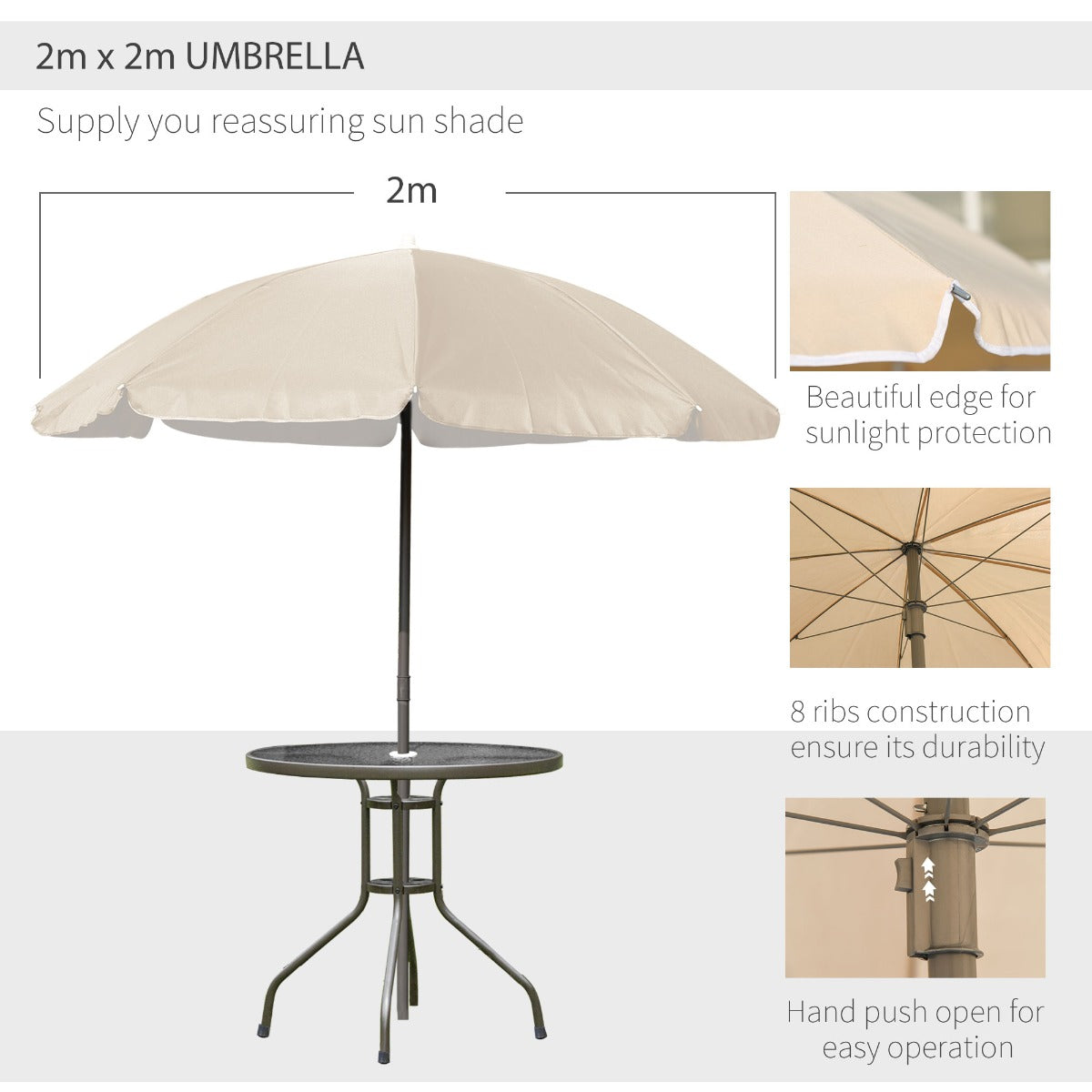 Easycomfort 6 pz Set Mobili da Giardino in Tubi d'Acciaio, Tavolo da Giardino with Sedie e Ombrellone, Crema