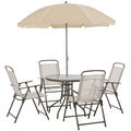 Easycomfort 6 pz Set Mobili da Giardino in Tubi d'Acciaio, Tavolo da Giardino with Sedie e Ombrellone, Crema