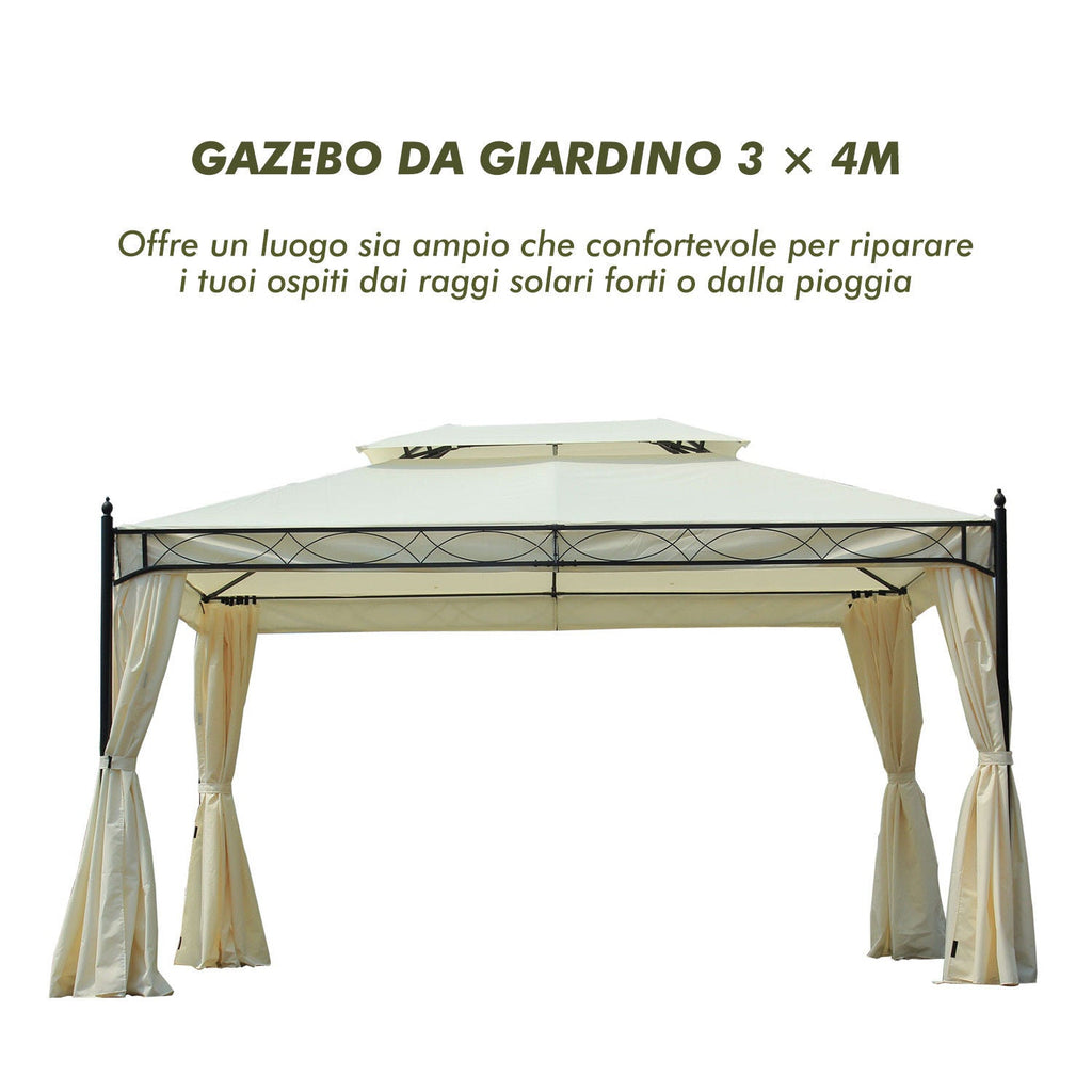EasyComfort Garden Gazebo 3×4 m metalen gazebo, dubbel dak, crème