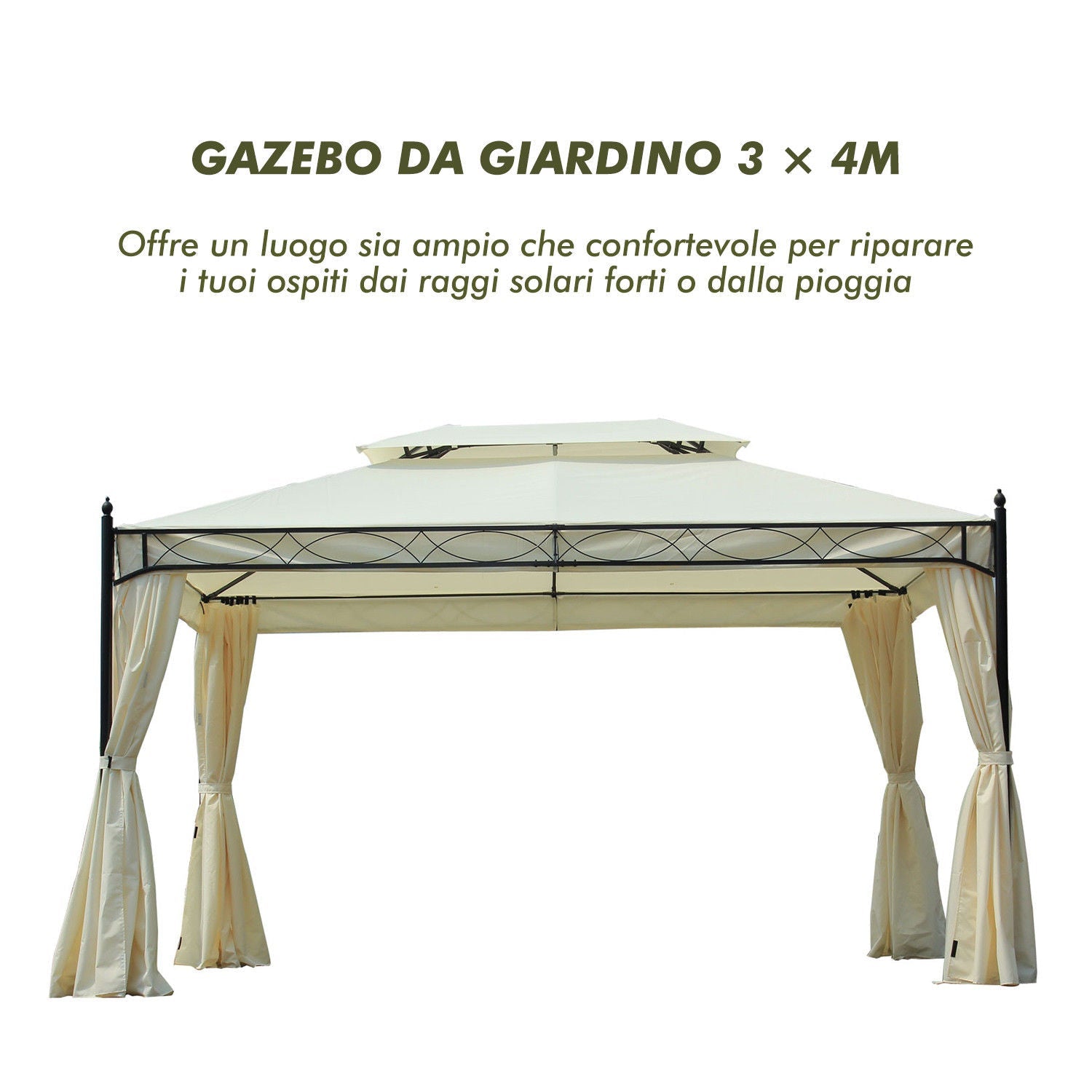 EasyComfort Garden Gazebo 3×4 m metalen gazebo, dubbel dak, crème