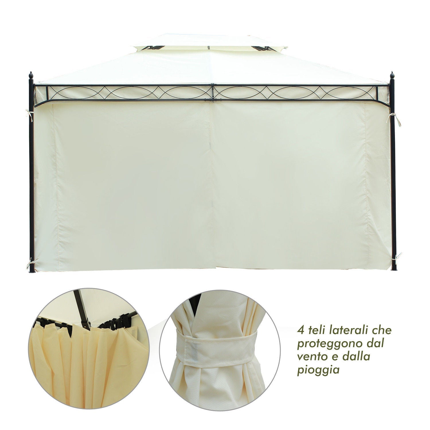 EasyComfort Garden Gazebo 3×4 m metalen gazebo, dubbel dak, crème