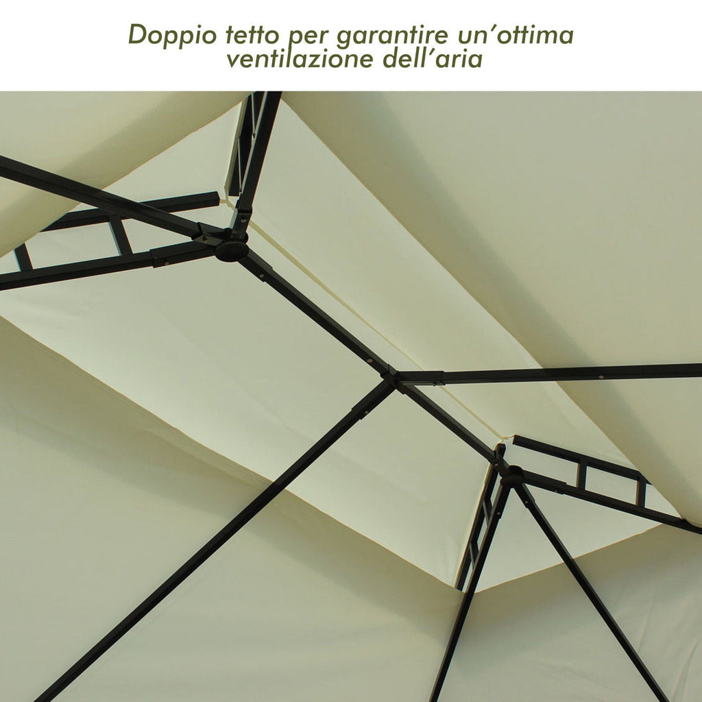 EasyComfort Garden Gazebo 3×4 m metalen gazebo, dubbel dak, crème