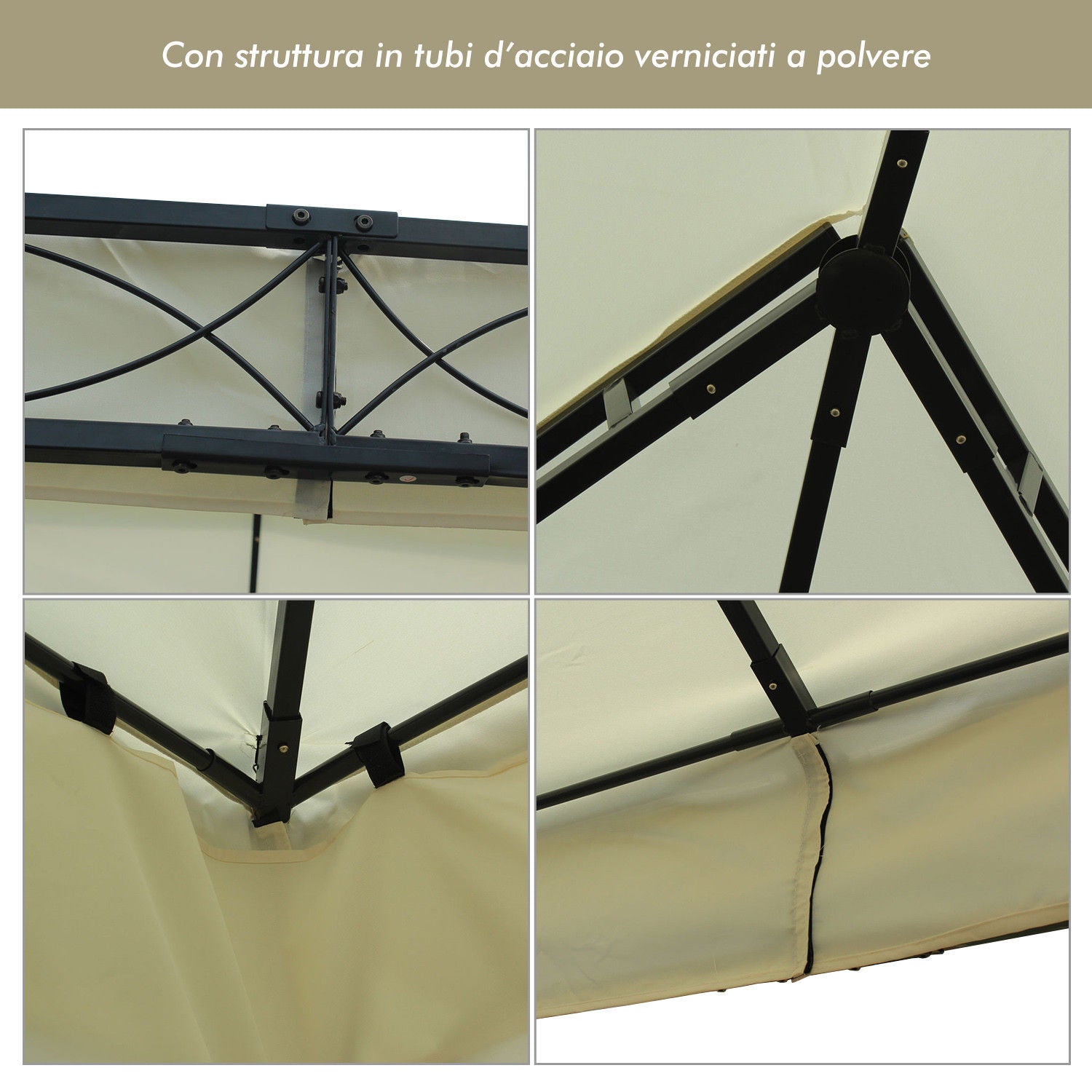 EasyComfort Garden Gazebo 3×4 m metalen gazebo, dubbel dak, crème