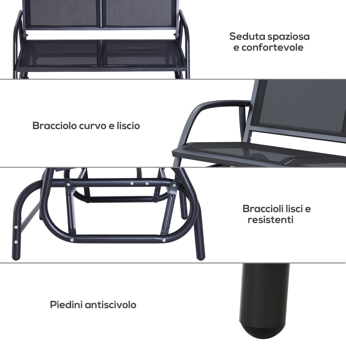 EasyComfort Schommelbank 2-zits met metalen frame 120 × 70 × 88cm