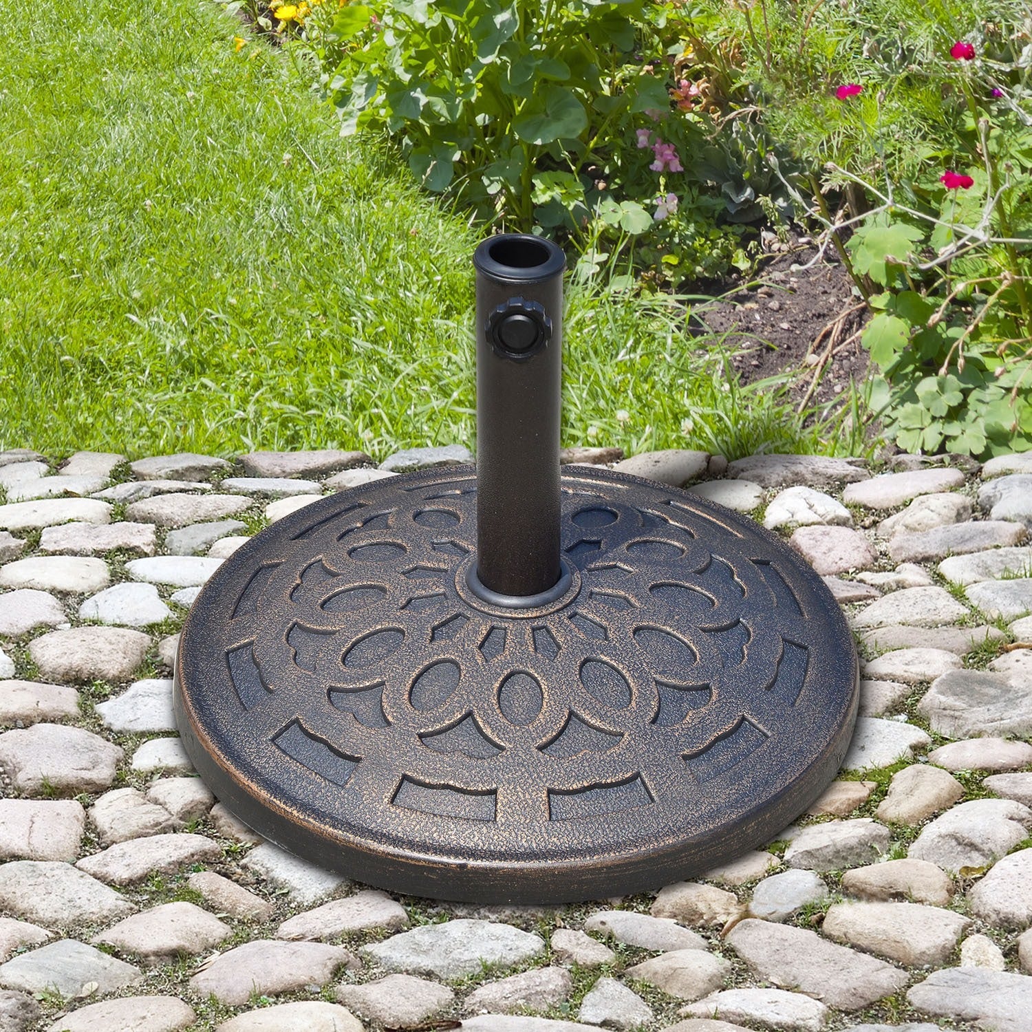 EasyComfort Umbrella Base Parasolvoet 12kg, hars Φ48.5x34 cm voor palen 38-48 mm, brons