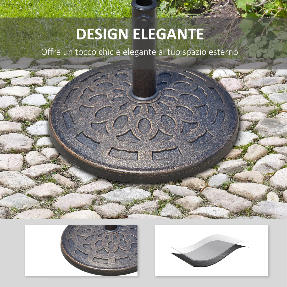 EasyComfort Umbrella Base Parasolvoet 12kg, hars Φ48.5x34 cm voor palen 38-48 mm, brons
