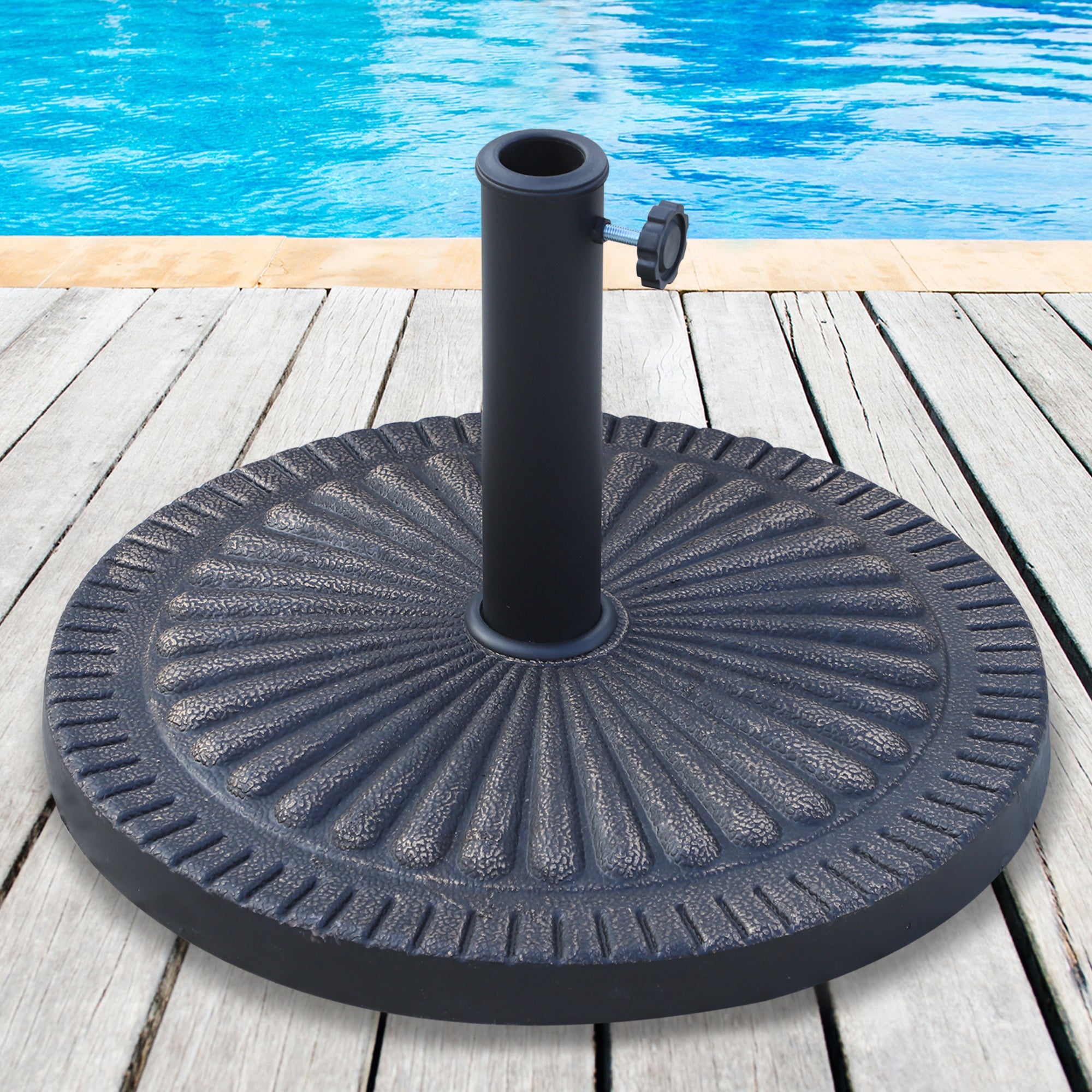 EASYCOMFORT Round Umbrella Base for Poles Ø3.8-4.8cm with Decoration and Knob, Weight 15kg Ø49x32cm