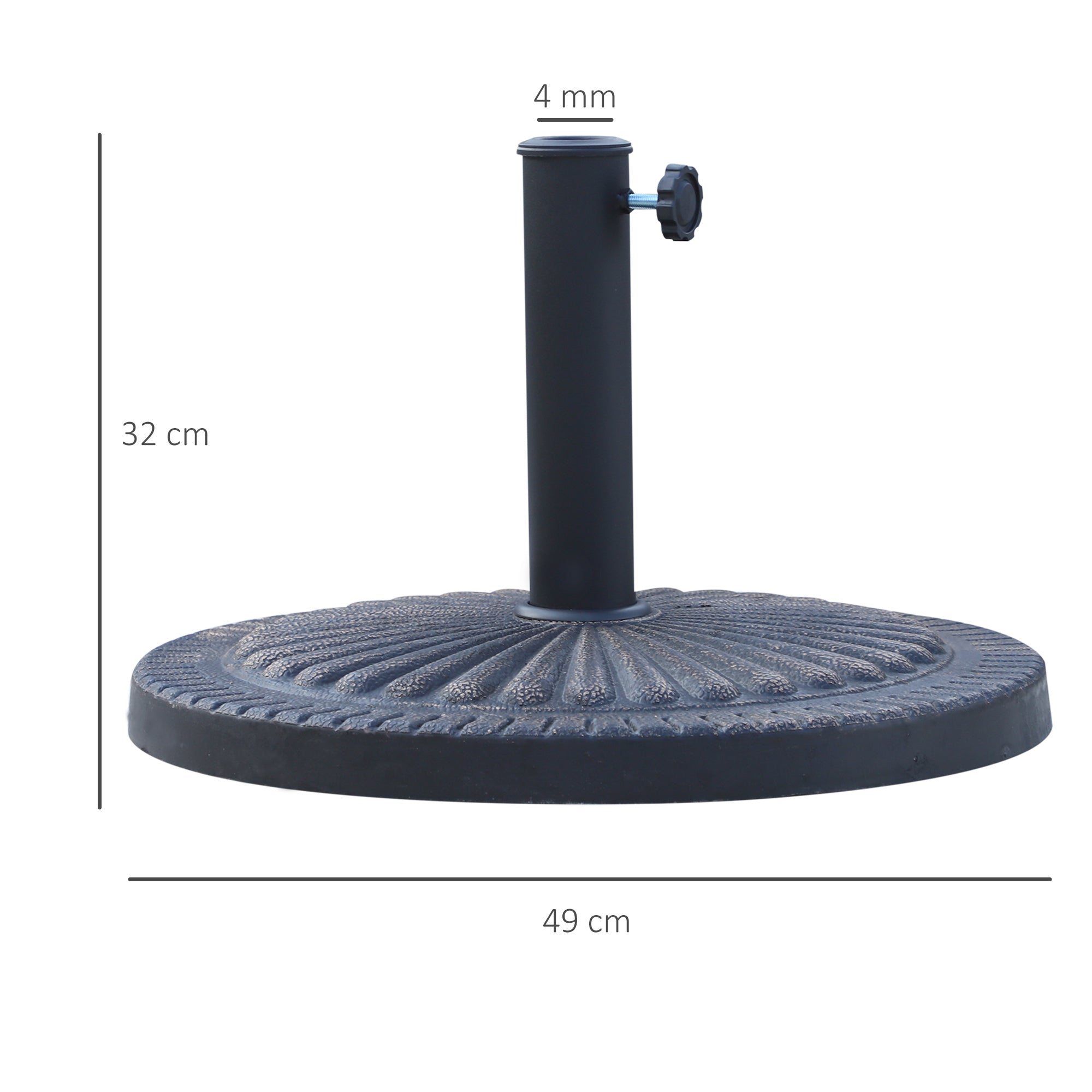 EASYCOMFORT Round Umbrella Base for Poles Ø3.8-4.8cm with Decoration and Knob, Weight 15kg Ø49x32cm