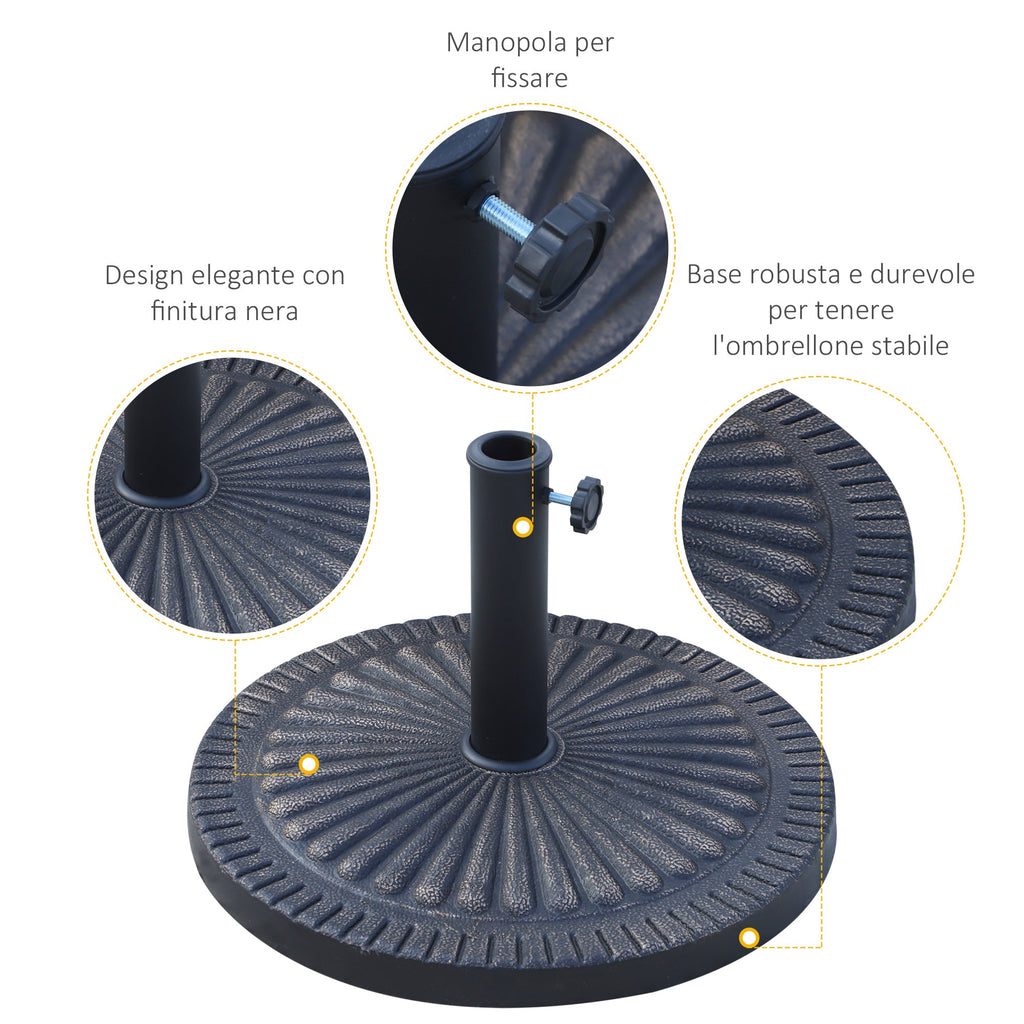 EASYCOMFORT Round Umbrella Base for Poles Ø3.8-4.8cm with Decoration and Knob, Weight 15kg Ø49x32cm