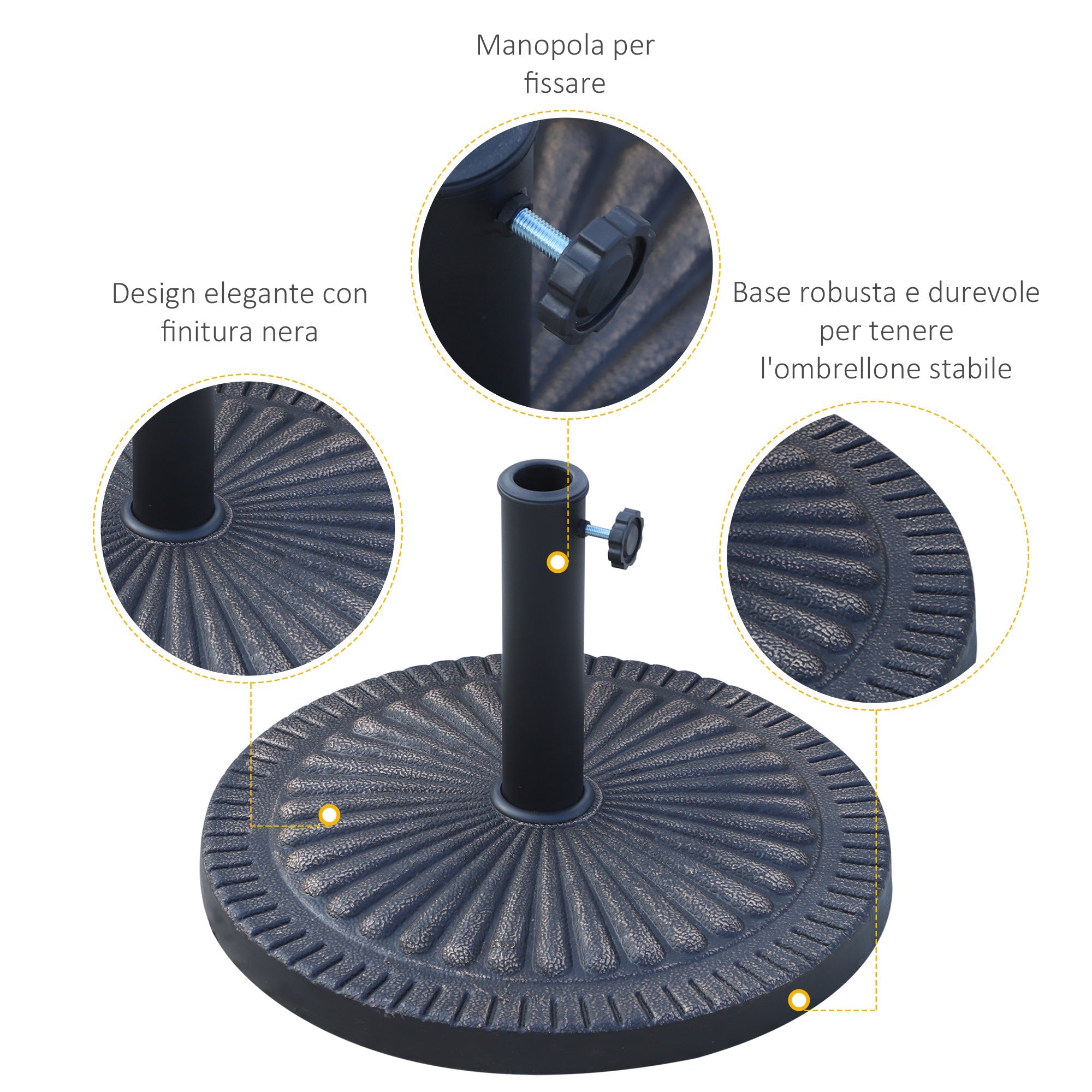 EASYCOMFORT Round Umbrella Base for Poles Ø3.8-4.8cm with Decoration and Knob, Weight 15kg Ø49x32cm