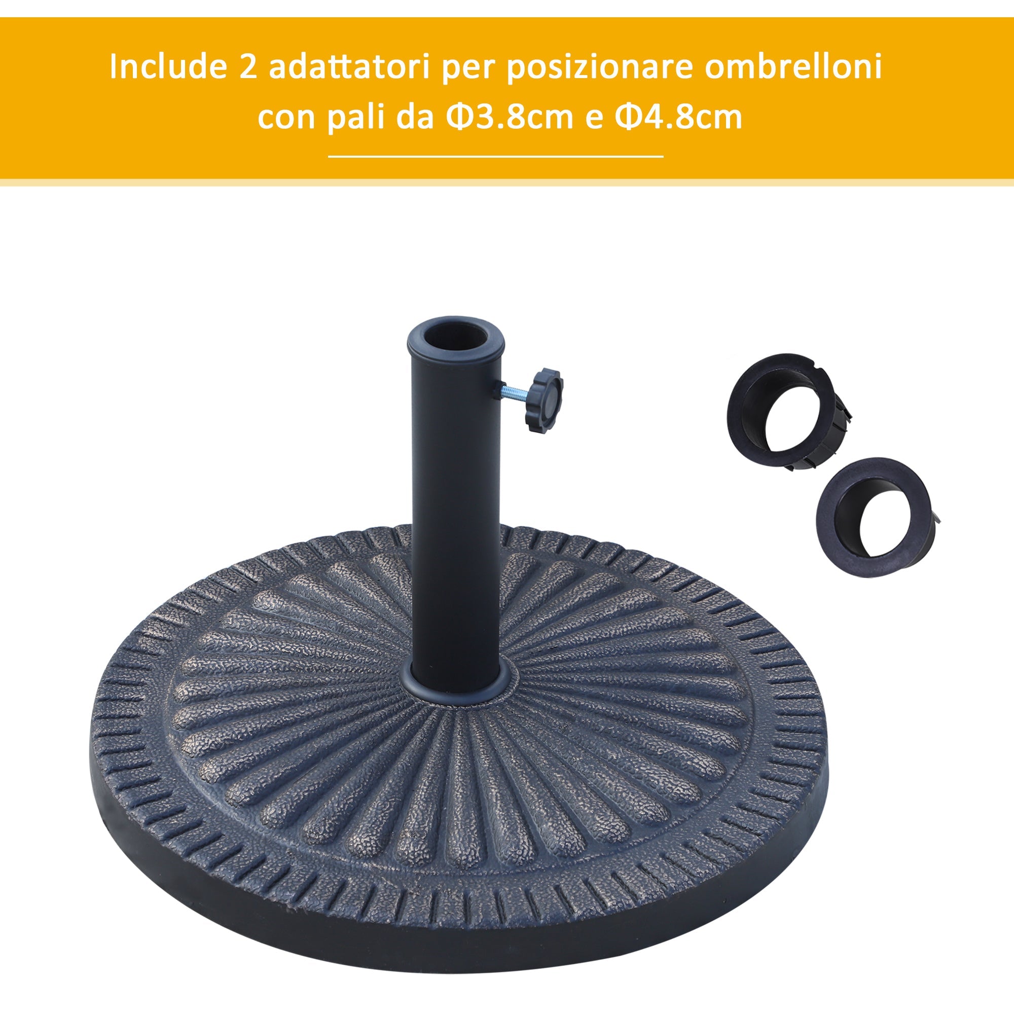 EASYCOMFORT Round Umbrella Base for Poles Ø3.8-4.8cm with Decoration and Knob, Weight 15kg Ø49x32cm