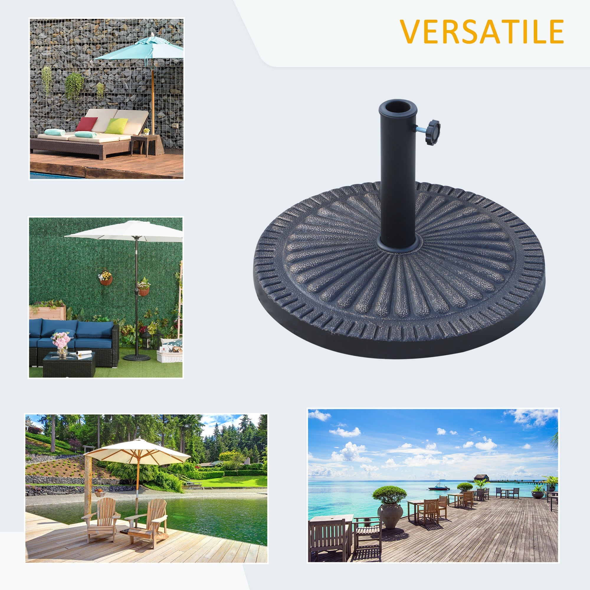 EASYCOMFORT Round Umbrella Base for Poles Ø3.8-4.8cm with Decoration and Knob, Weight 15kg Ø49x32cm