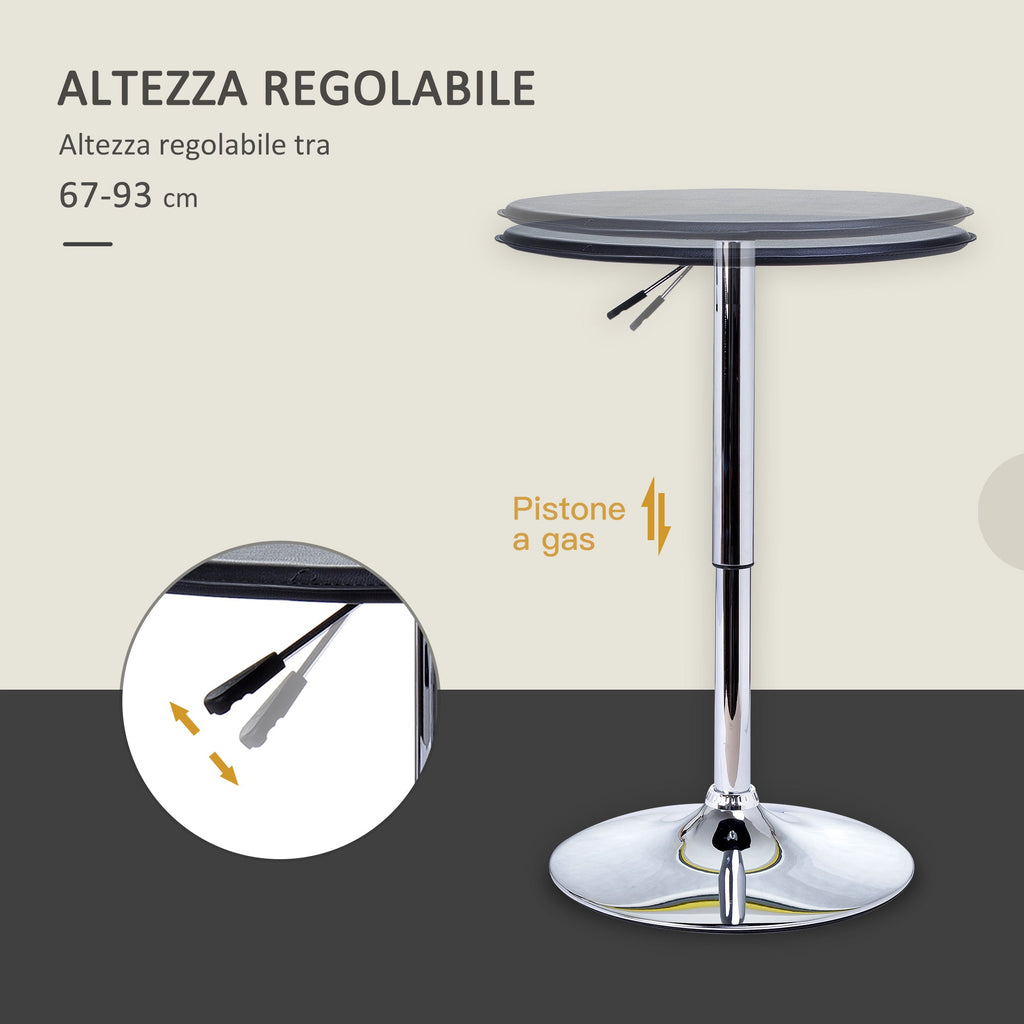 EasyComfort Tavolino da Bar Cromato, Tavolo Rotondo Regolabile in Altezza with Sistema Lift Up, Piano Rotondo Girevole 360° Φ63x67-93cm