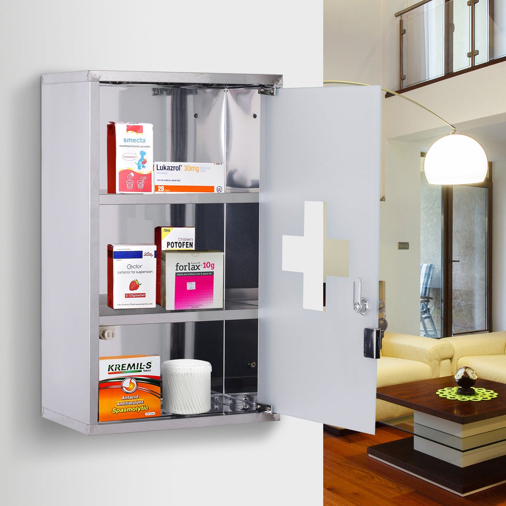 Easycomfort Armadietto medicinali 50x30x18cm Cassetta mobile bagno primo soccorso in acciaio inox with serratura