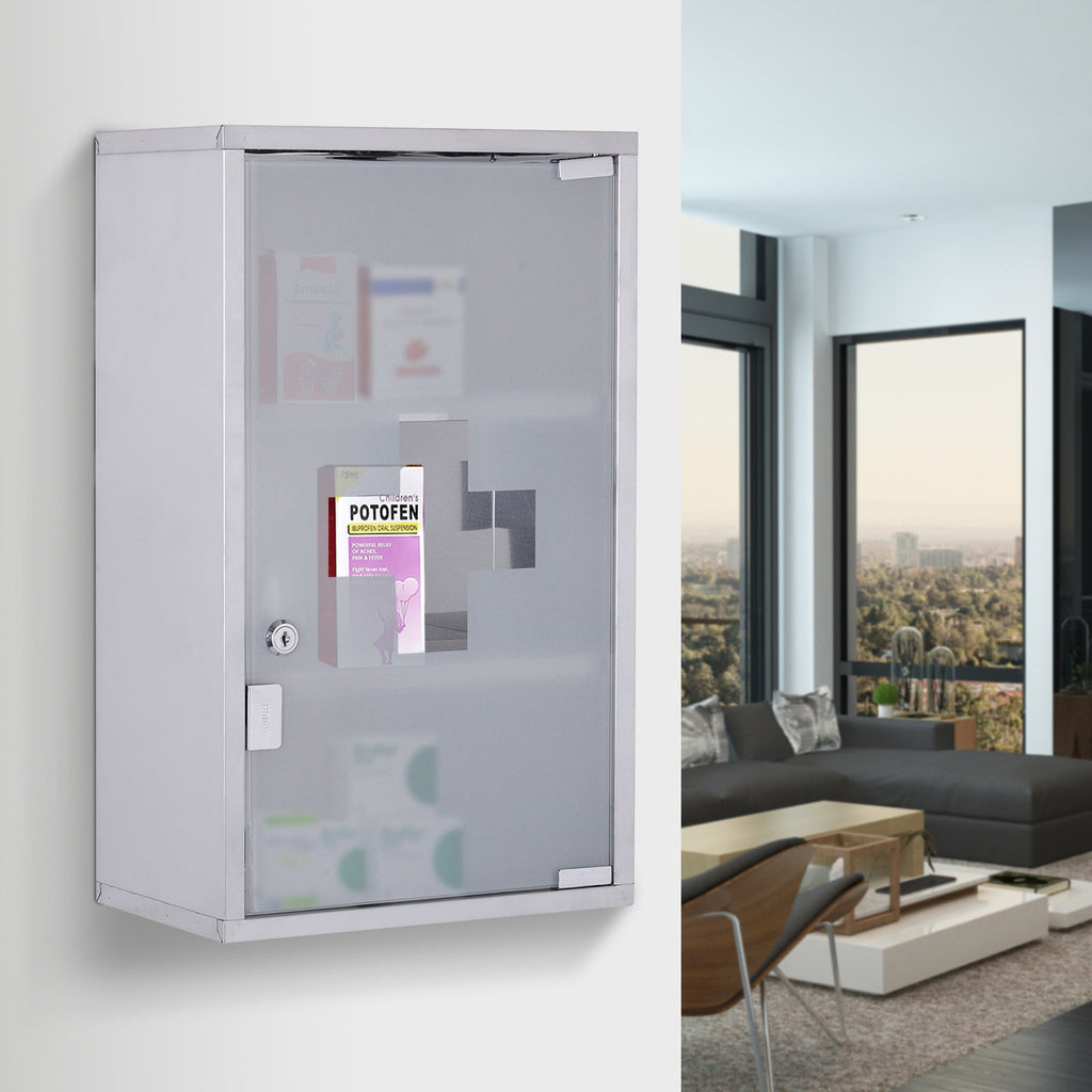 Easycomfort Armadietto medicinali 50x30x18cm Cassetta mobile bagno primo soccorso in acciaio inox with serratura