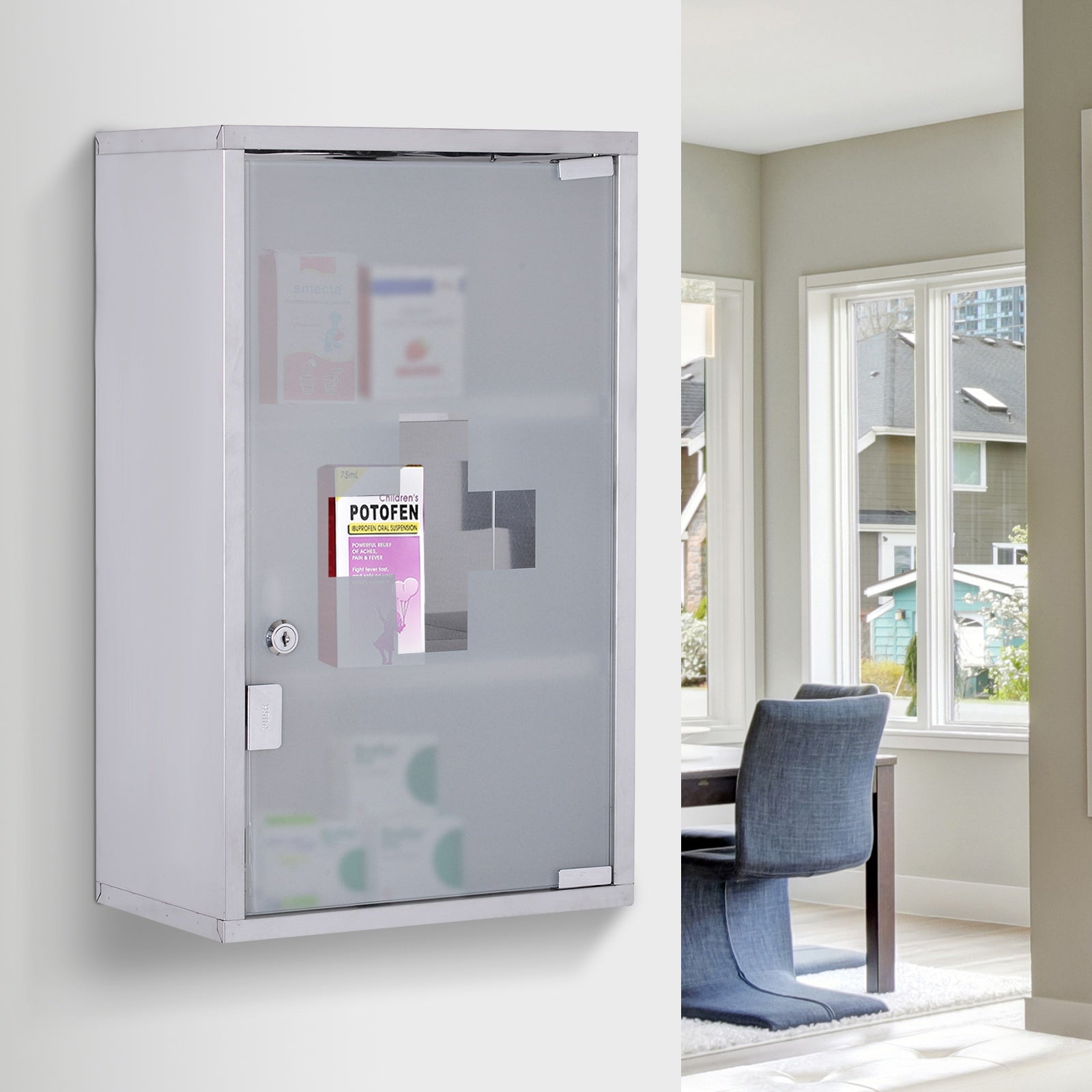 Easycomfort Armadietto medicinali 50x30x18cm Cassetta mobile bagno primo soccorso in acciaio inox with serratura