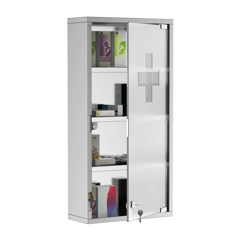 Easycomfort Armadietto Medicinale Cassetta Porta Medicina a Quattro Ripiani in Acciaio Inox 30 x 12 x 60cm