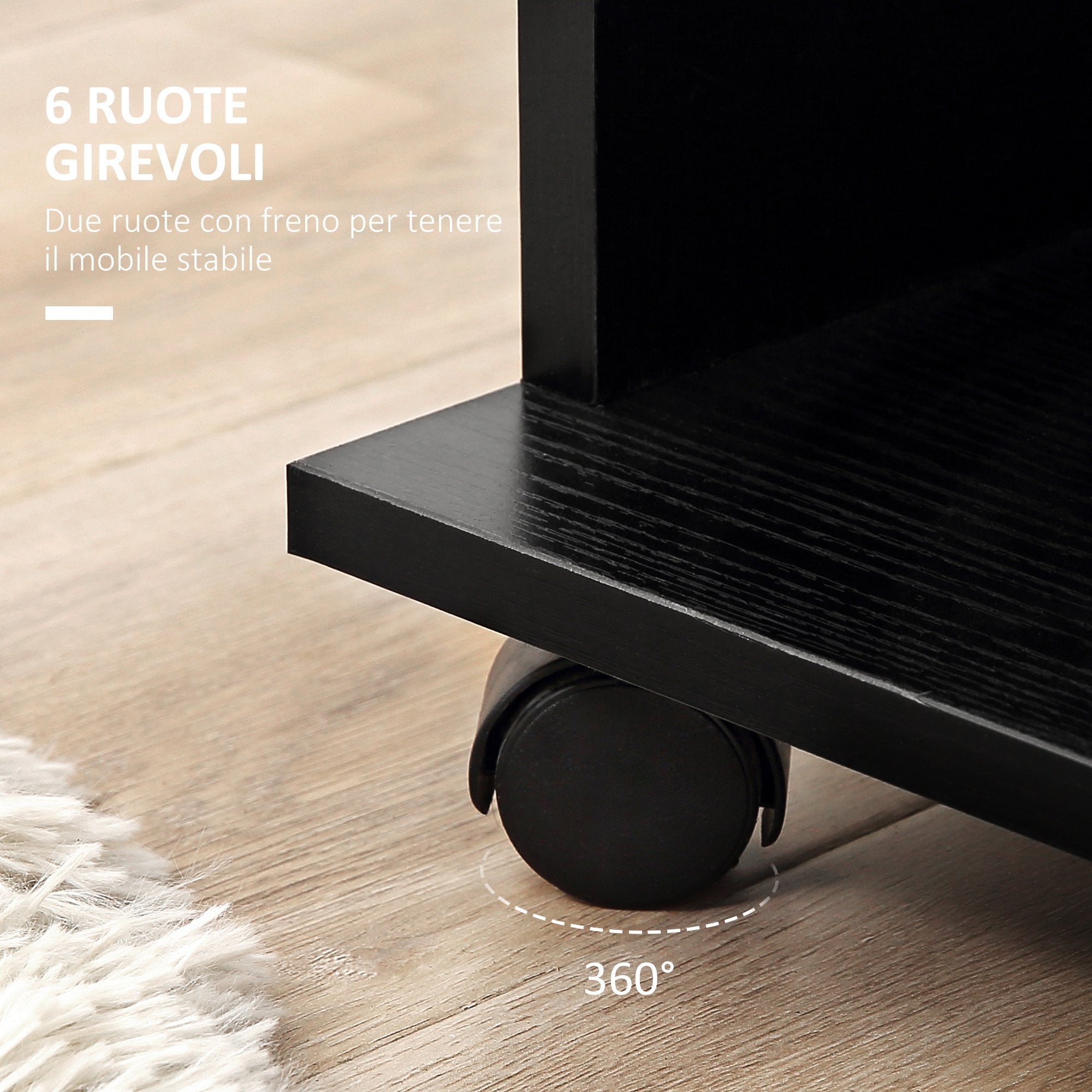Easycomfort Armadio with 2 Guardaroba, 5 Ripiani e 6 Ruote, in Legno e Alluminio, 120x40x128 cm, black