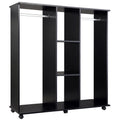 Easycomfort Armadio with 2 Guardaroba, 5 Ripiani e 6 Ruote, in Legno e Alluminio, 120x40x128 cm, black