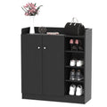 Easycomfort Armadio Scarpiera Salvaspazio Regolabile, Scarpiera Moderna in Legno per 12 Paia di Scarpe with 4 Ripiani Aperti, 83x30x90 cm, black