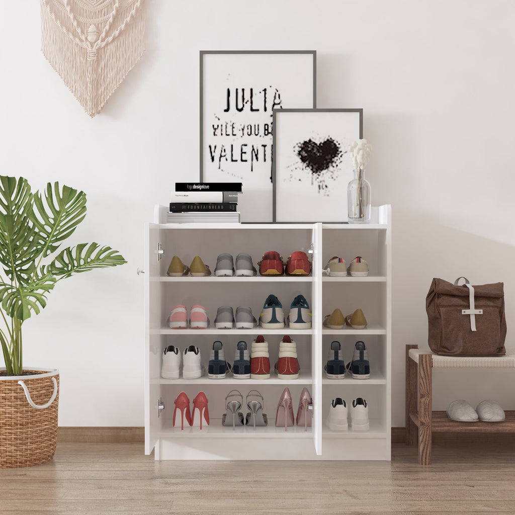 Easycomfort Armadio Scarpiera Bianca Salvaspazio e Moderna in Legno per 12 Paia di Scarpe, 4 Ripiani Aperti, 83 x 30 x 90cm, Bianca