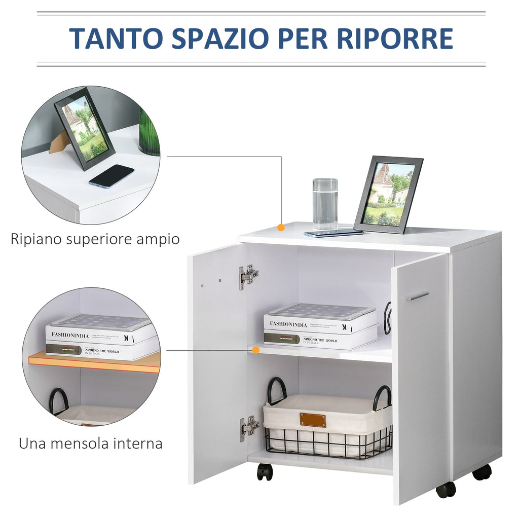 Easycomfort Mobile porta TV in legno with Ruote e 2 ante Console Cassettiera 60x35x65cm (white Violaceo