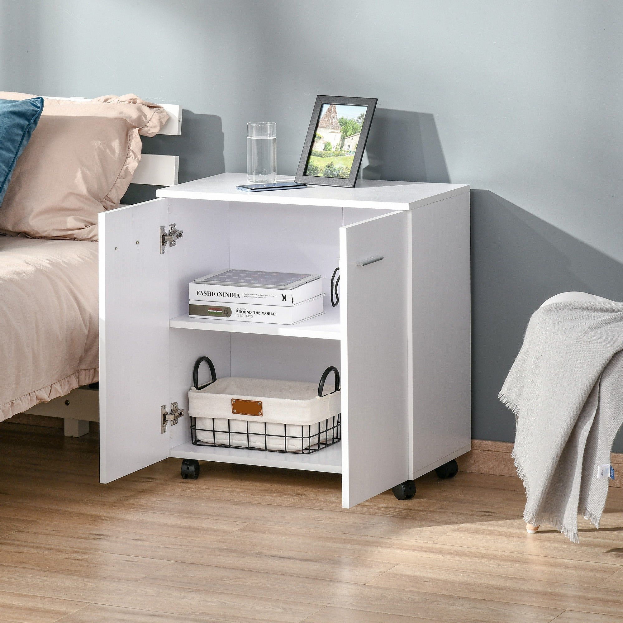 Easycomfort Mobile porta TV in legno with Ruote e 2 ante Console Cassettiera 60x35x65cm (white Violaceo