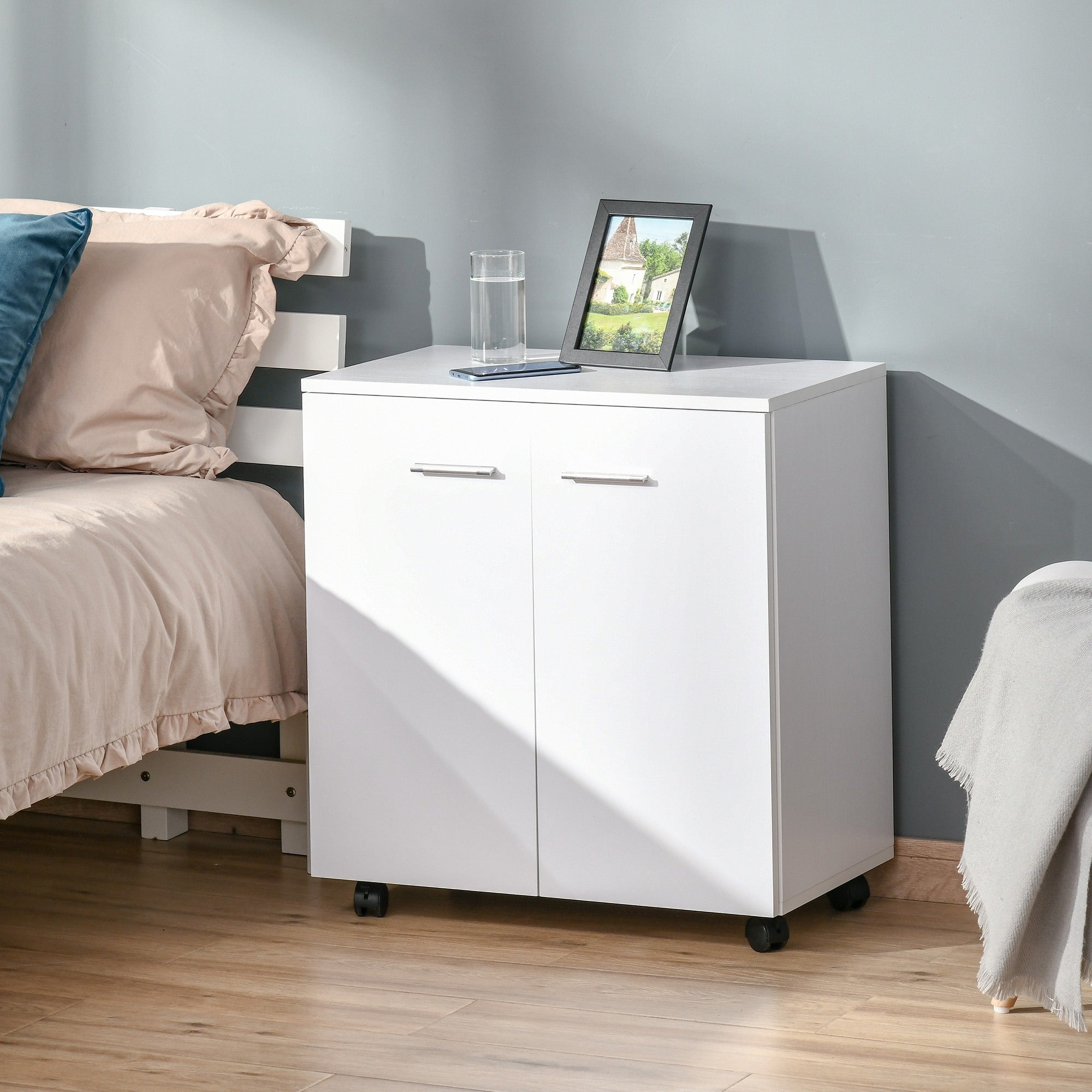Easycomfort Mobile porta TV in legno with Ruote e 2 ante Console Cassettiera 60x35x65cm (white Violaceo