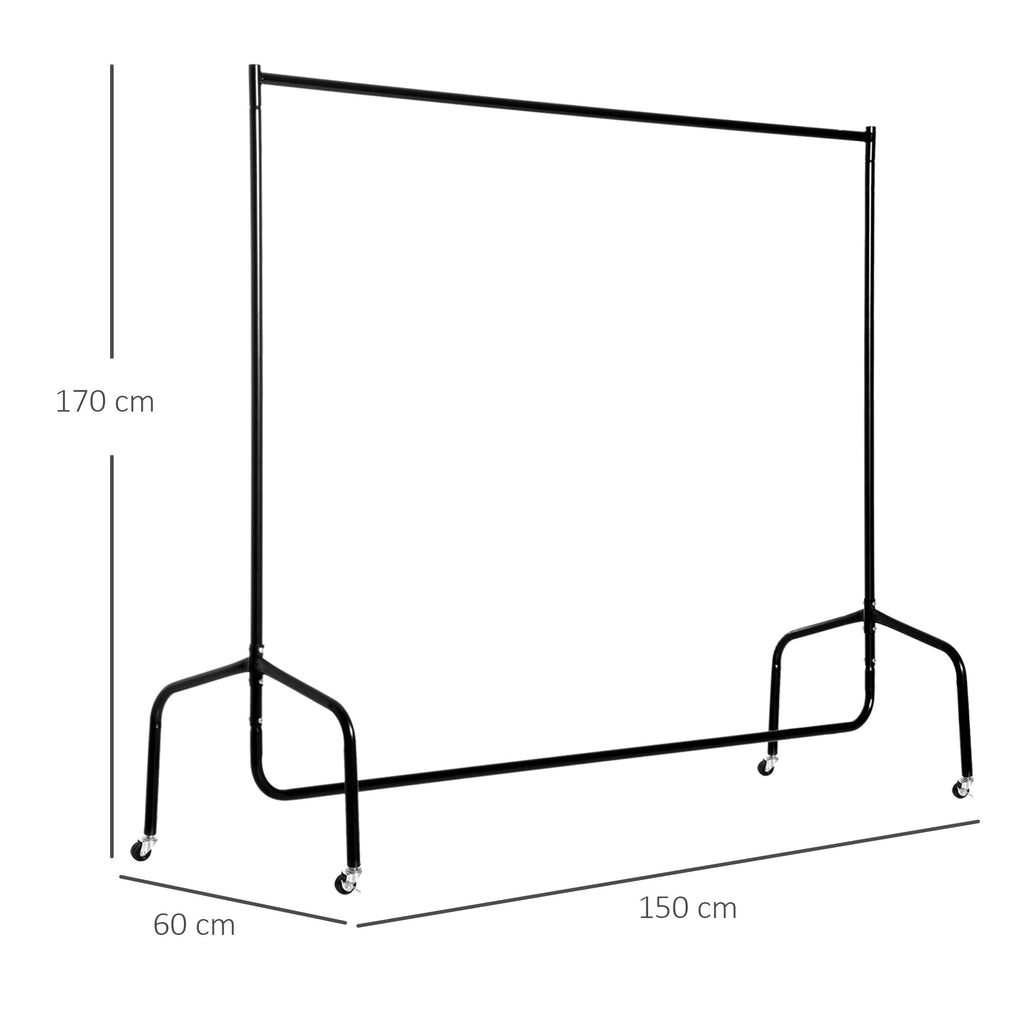 EasyComfort Rella Appendiabiti Attaccapanni in Metallo, Stand per Vestiti with Rotelle, black, 150x60x170cm