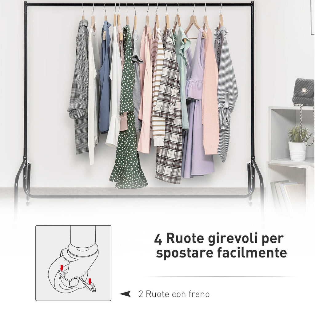EasyComfort Rella Appendiabiti Attaccapanni in Metallo, Stand per Vestiti with Rotelle, black, 150x60x170cm