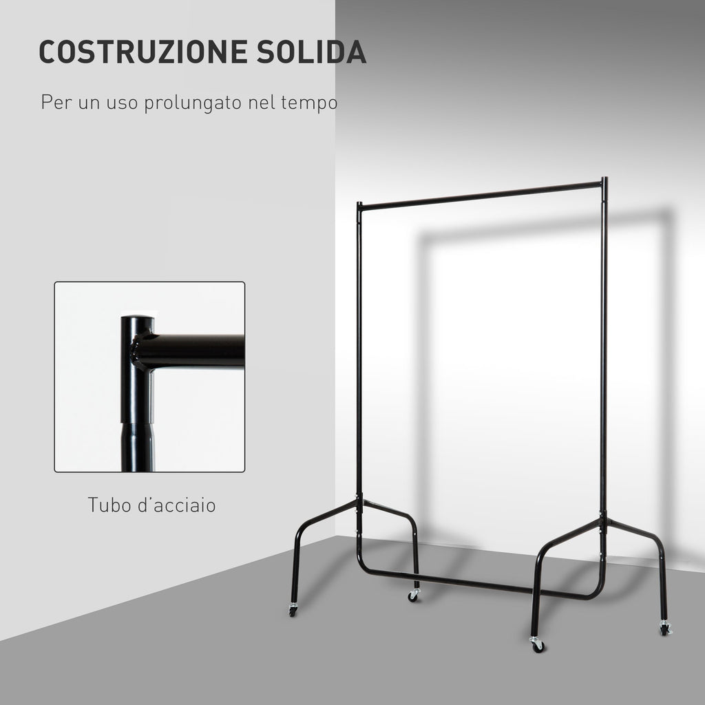EasyComfort Rella Appendiabiti Attaccapanni in Metallo, Stand per Vestiti with Rotelle, black, 150x60x170cm