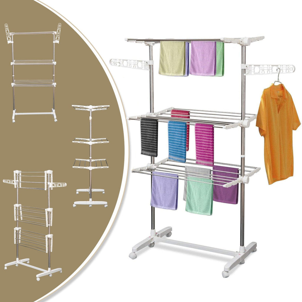 EasyComfort inklapbaar wasrek met 3 niveaus en 6 wielen