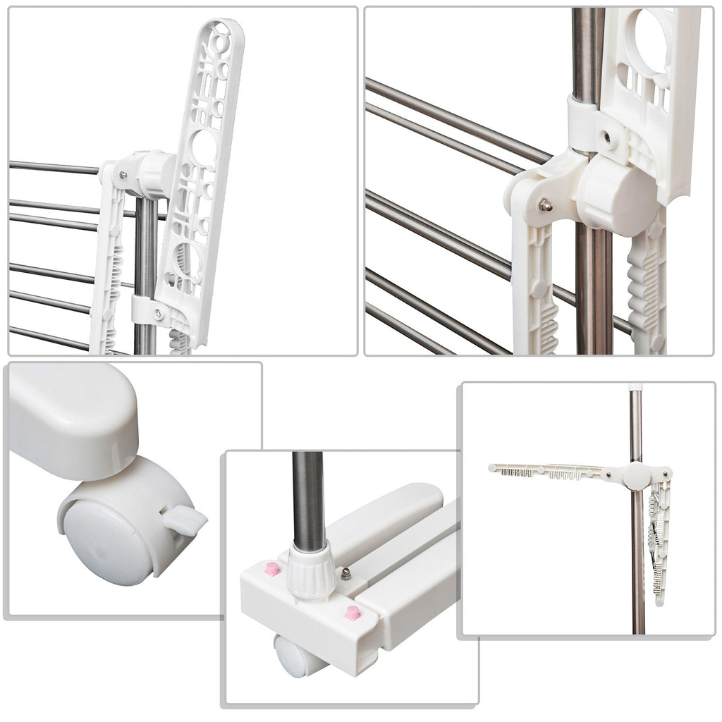 EasyComfort inklapbaar wasrek met 3 niveaus en 6 wielen