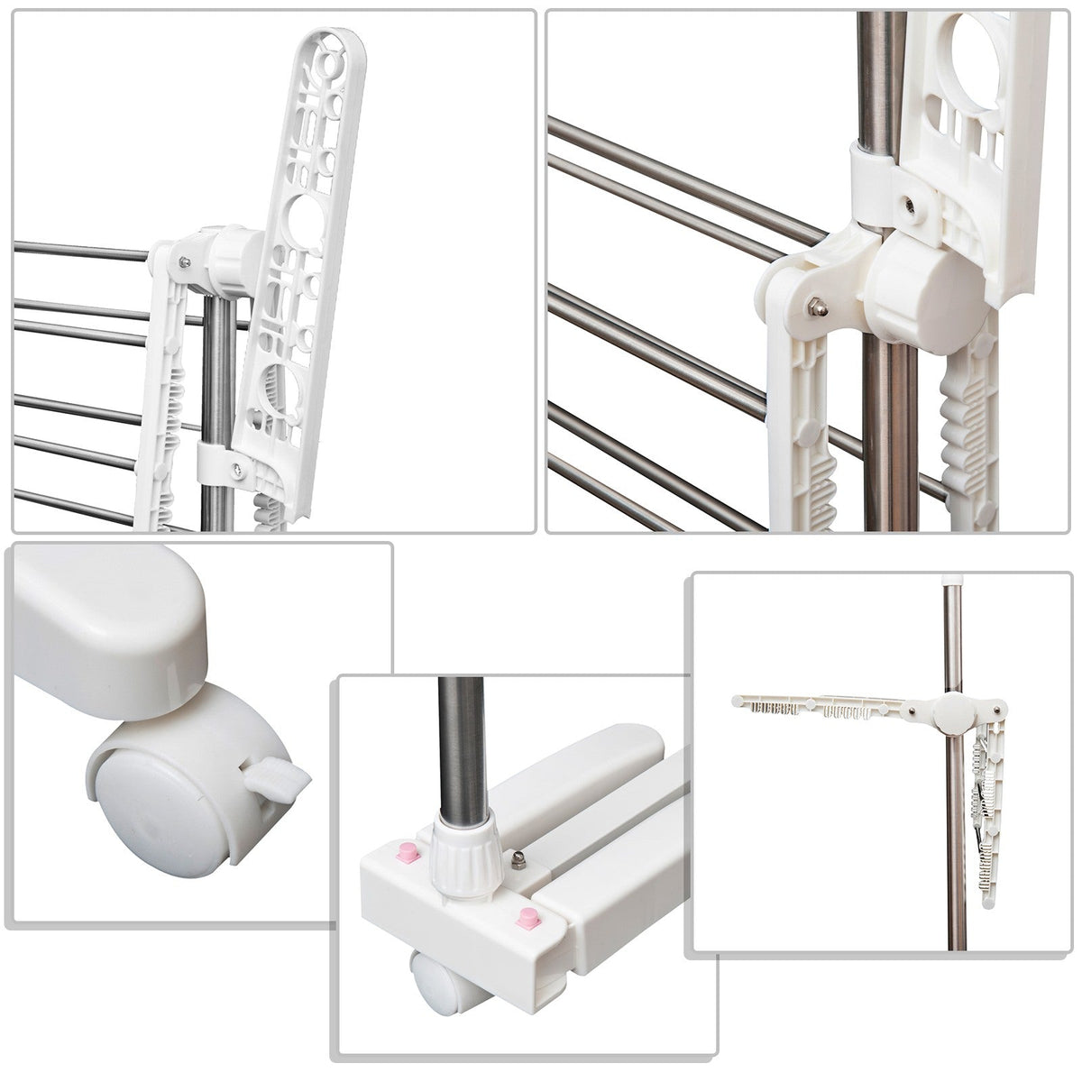 EasyComfort inklapbaar wasrek met 3 niveaus en 6 wielen