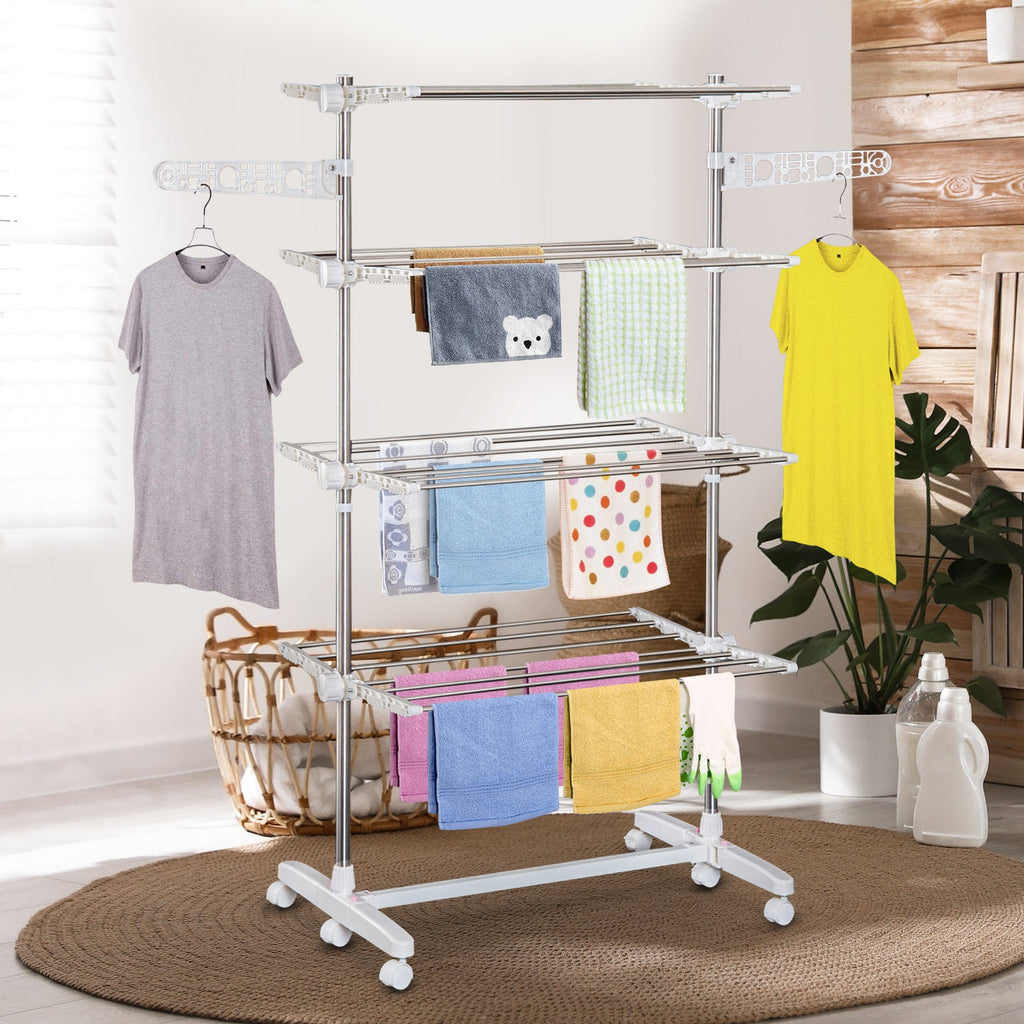 EasyComfort inklapbaar droogrek met 6 wielen 142x55x172 cm