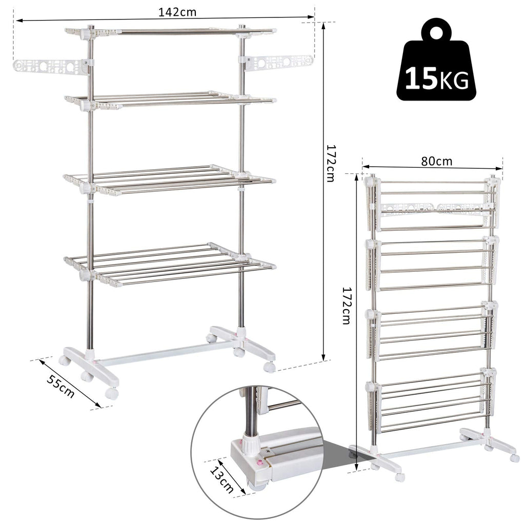 EasyComfort inklapbaar droogrek met 6 wielen 142x55x172 cm