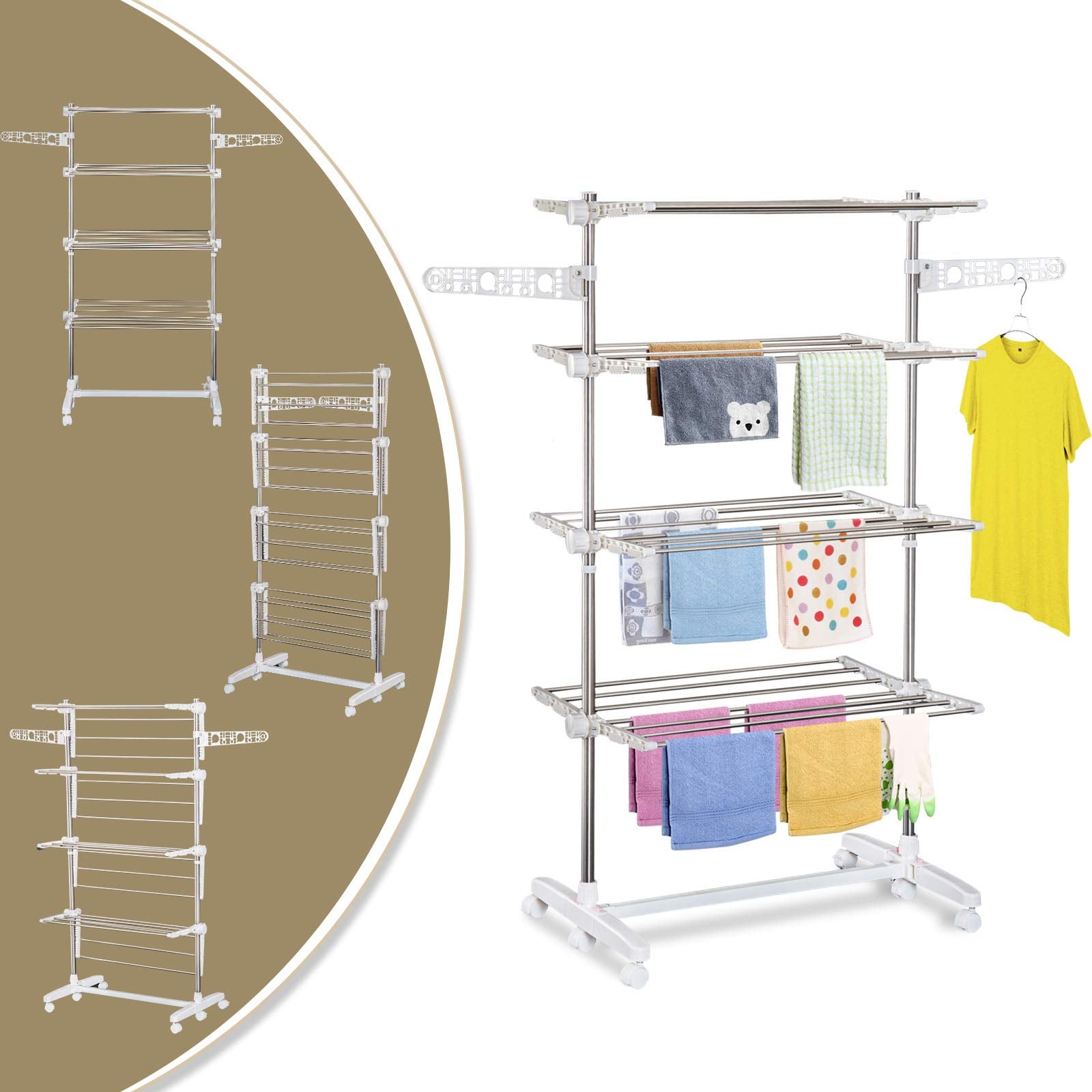 EasyComfort inklapbaar droogrek met 6 wielen 142x55x172 cm