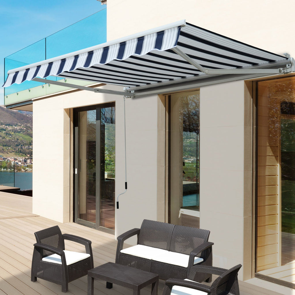 EASYCOMFORT Awning with Arms 2.5x2m Manual Roller in Aluminum and Blue and White Polyester