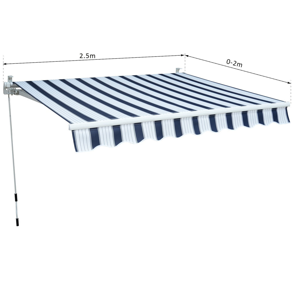 EASYCOMFORT Awning with Arms 2.5x2m Manual Roller in Aluminum and Blue and White Polyester