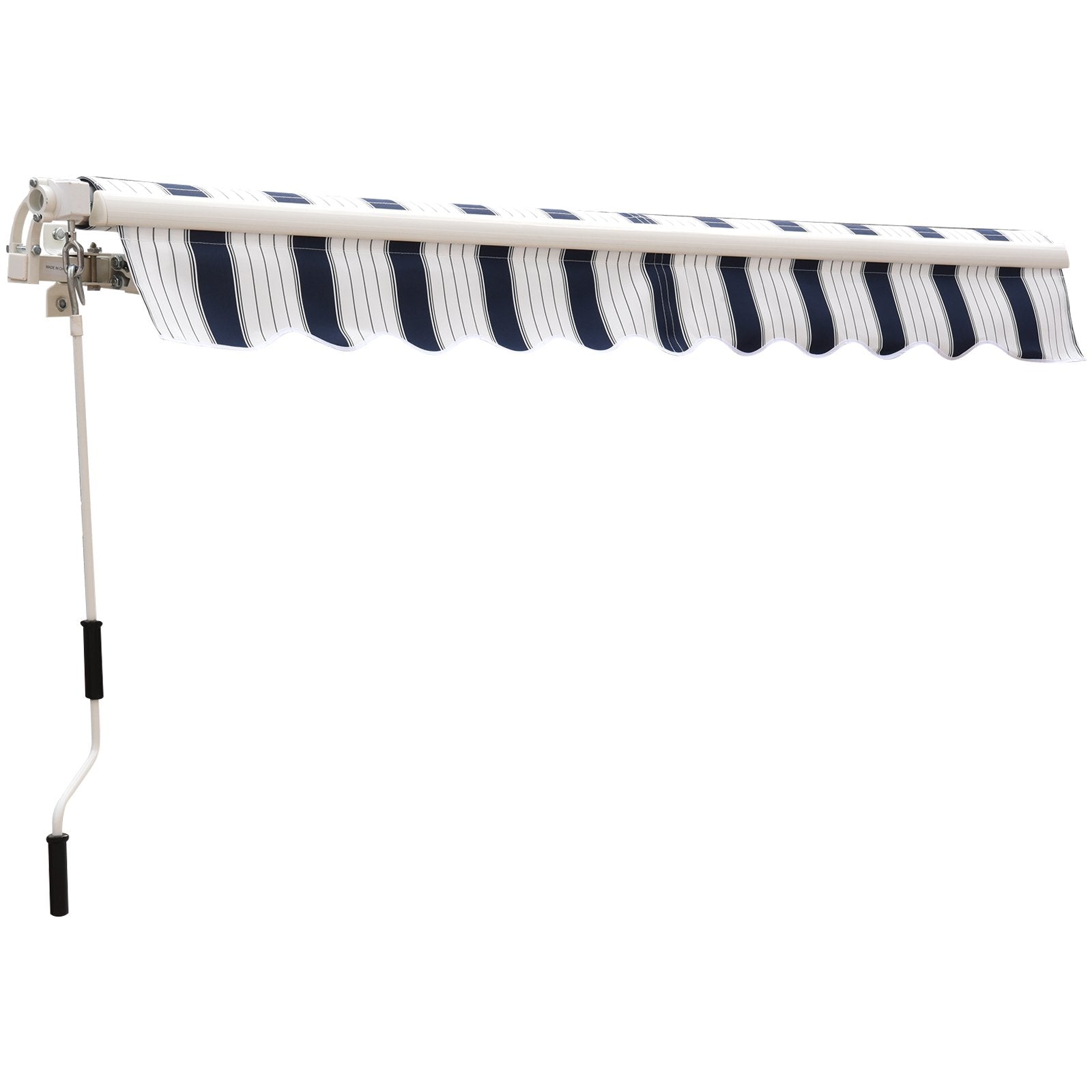 EASYCOMFORT Awning with Arms 2.5x2m Manual Roller in Aluminum and Blue and White Polyester