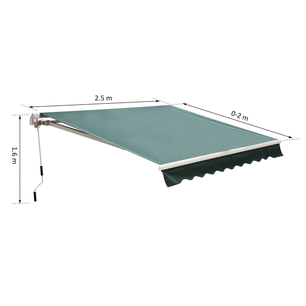 EASYCOMFORT Awning with Arms 2.5x2m Manual Roller in Aluminum and Green Polyester
