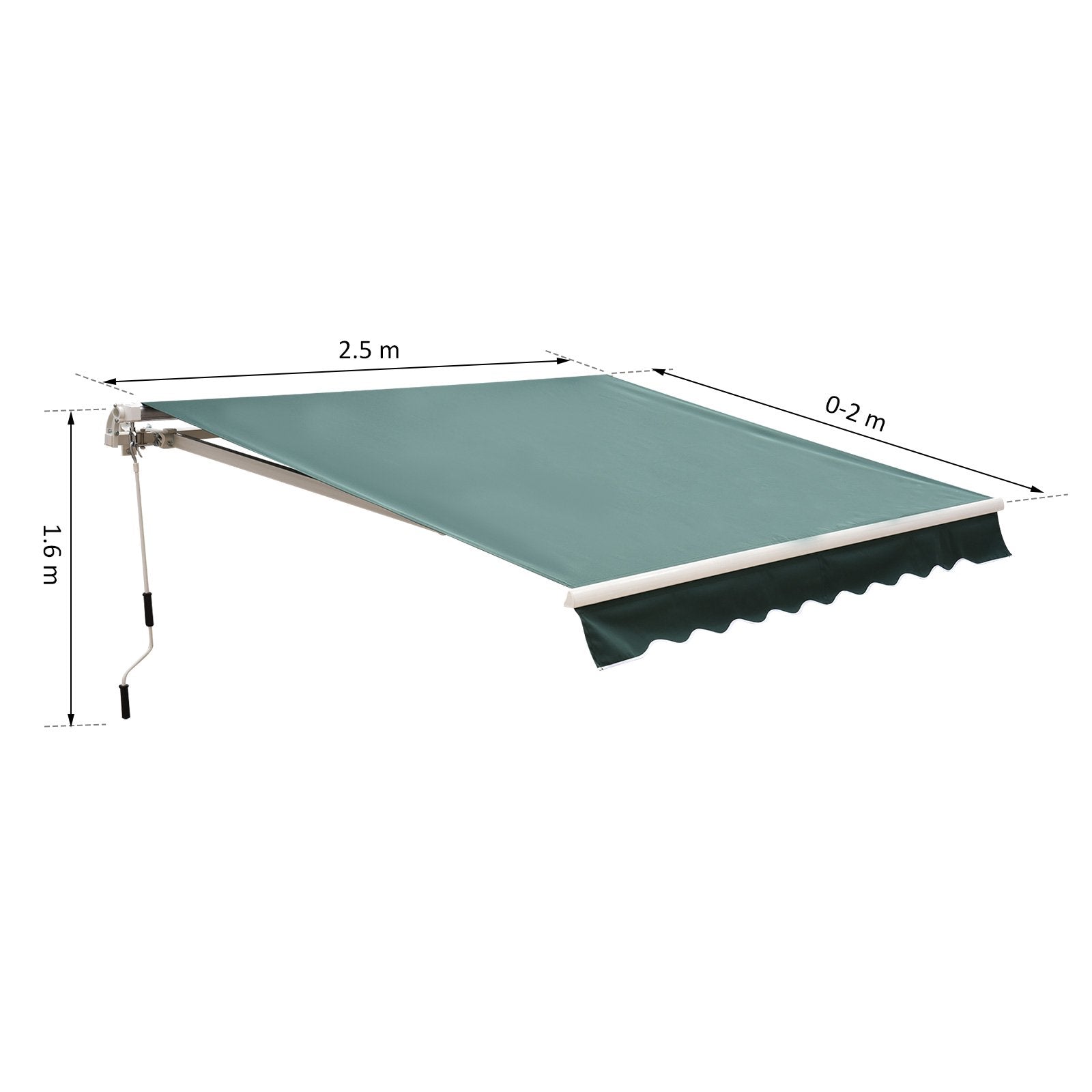 EASYCOMFORT Awning with Arms 2.5x2m Manual Roller in Aluminum and Green Polyester