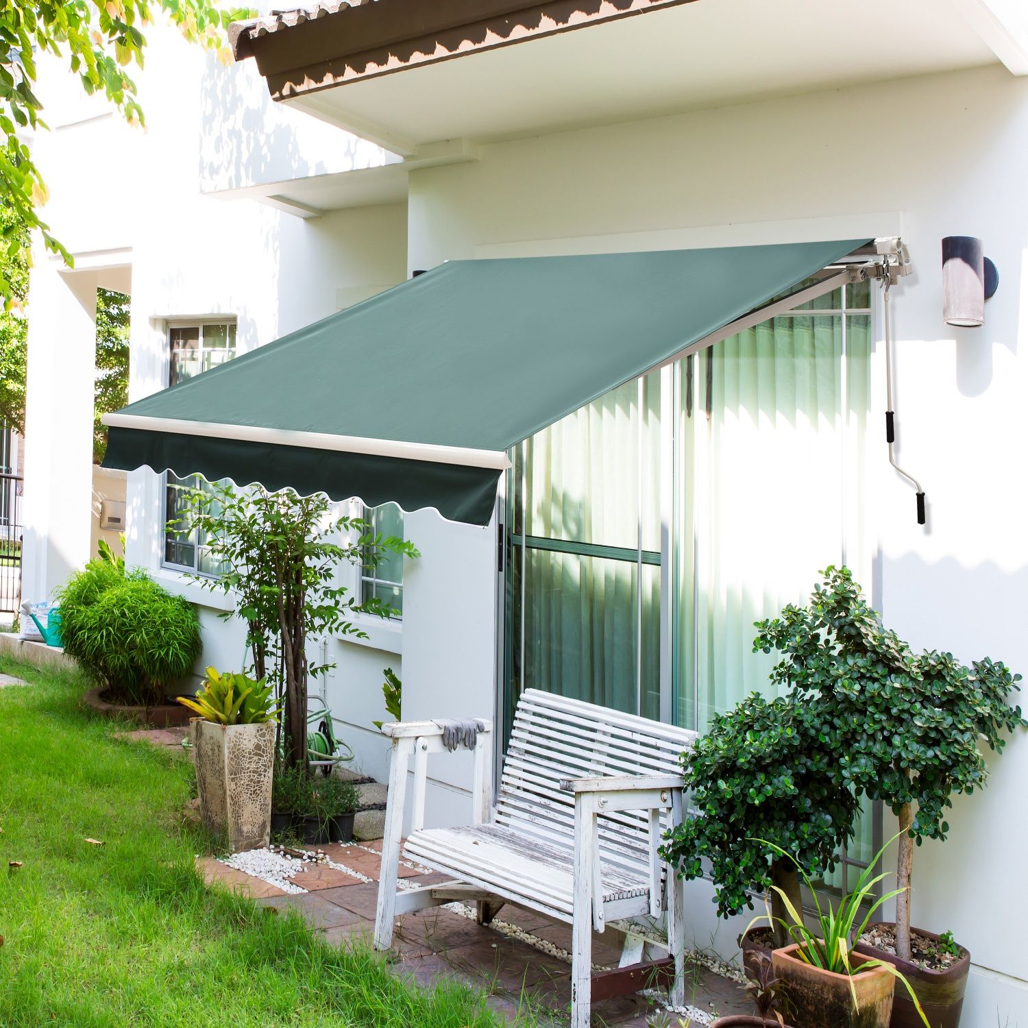 EASYCOMFORT Awning with Arms 2.5x2m Manual Roller in Aluminum and Green Polyester