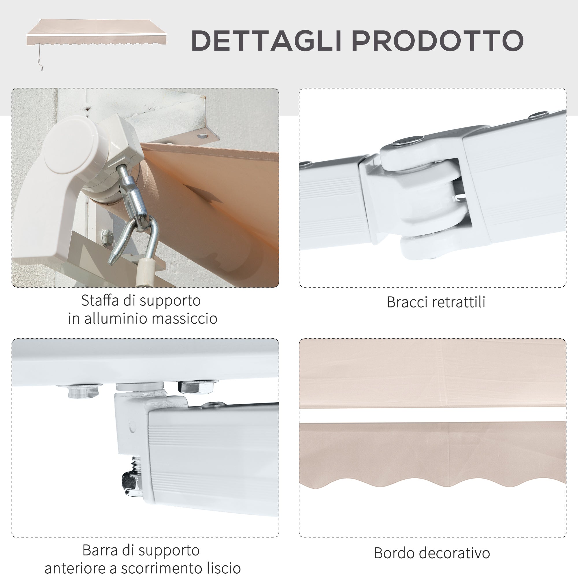 EASYCOMFORT Outdoor Awning with Arms with Crank, Metal and Polyester, 3x2.5m Beige