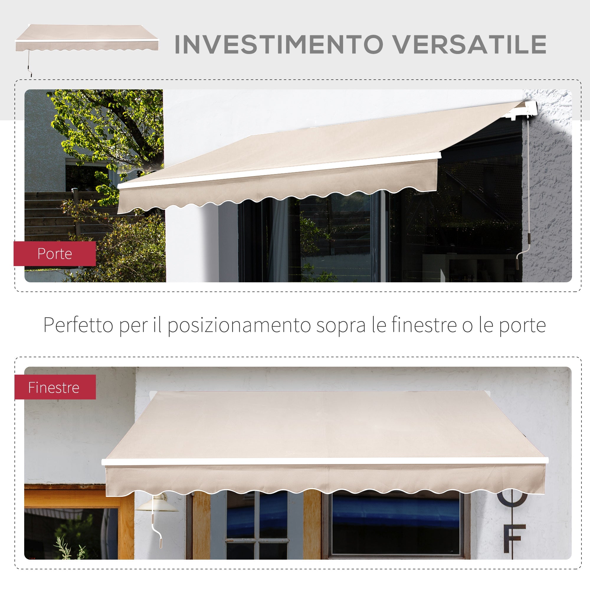 EASYCOMFORT Outdoor Awning with Arms with Crank, Metal and Polyester, 3x2.5m Beige
