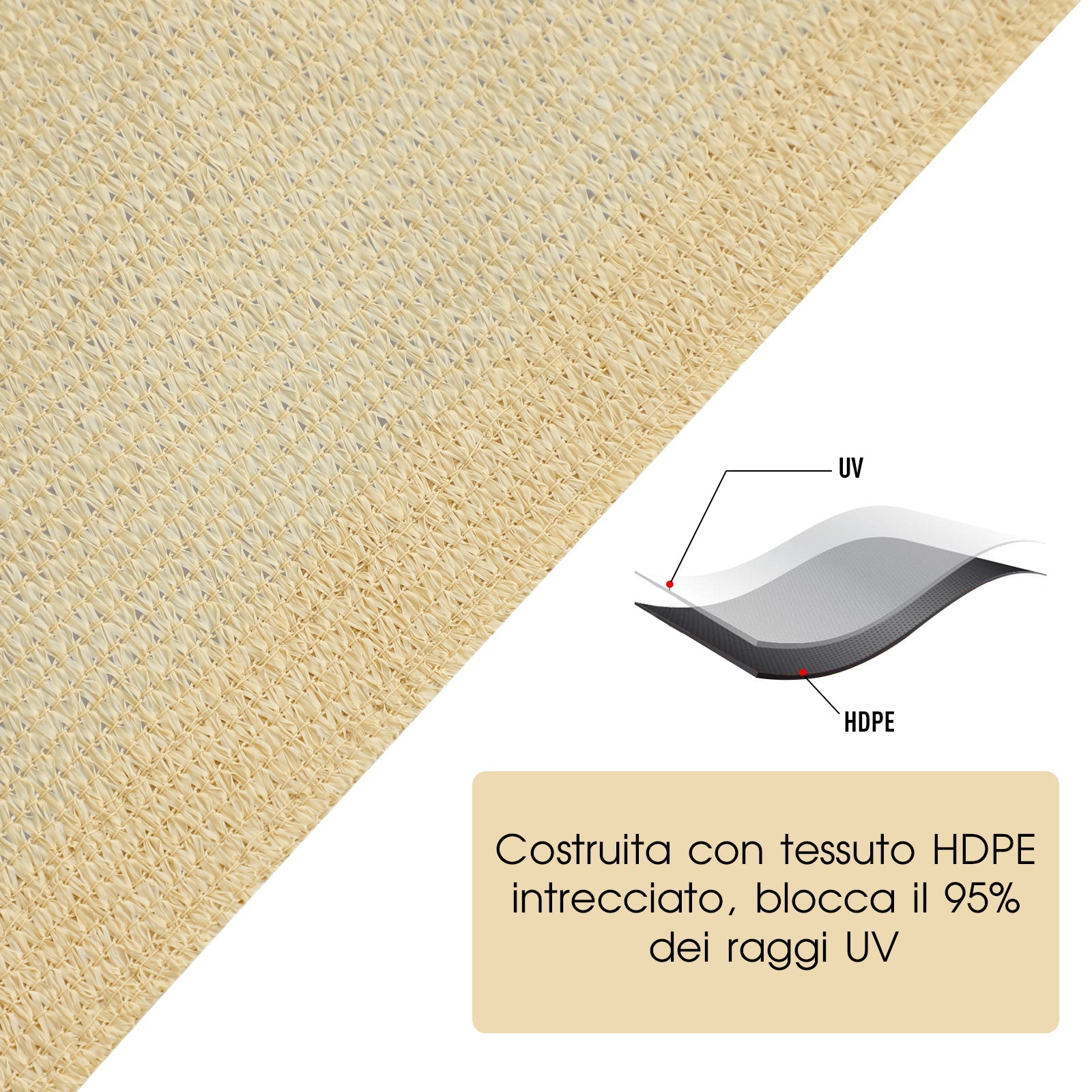 EASYCOMFORT Square awning sail in HDPE Sand Color 360x360cm