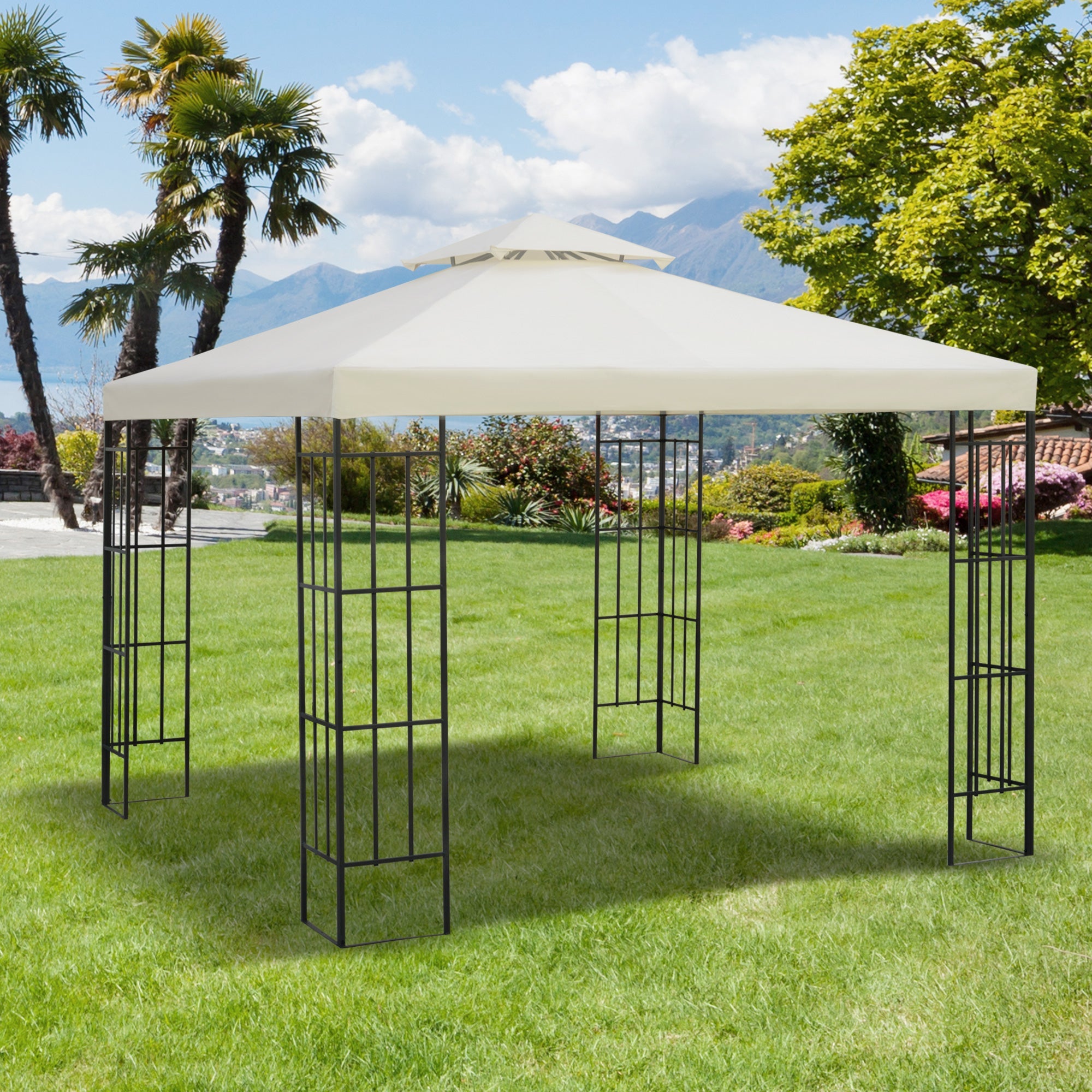 EASYCOMFORT Garden Gazebo Cover Waterproof Anti-UV Replacement Roof in Polyester 3x3m Cream