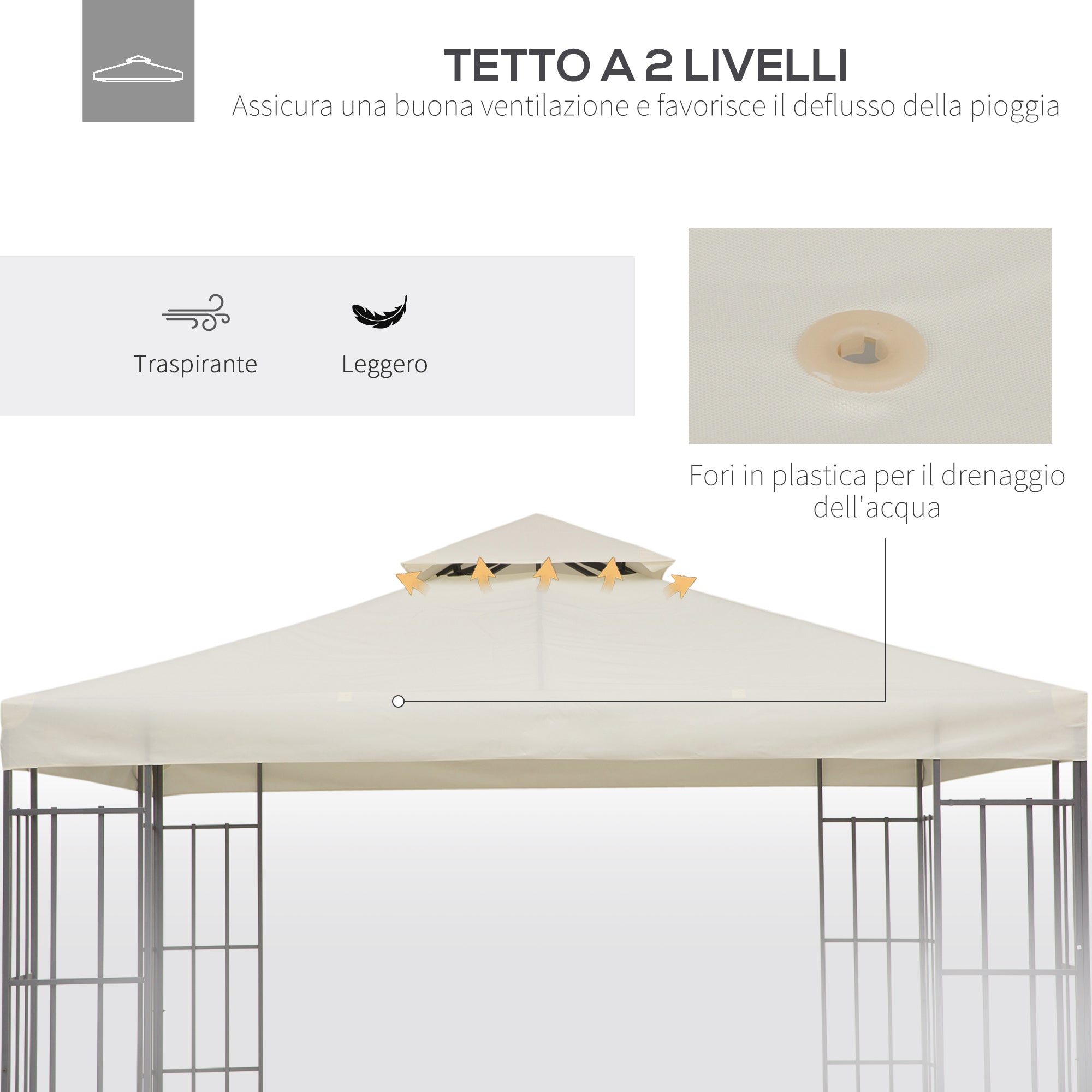 EASYCOMFORT Garden Gazebo Cover Waterproof Anti-UV Replacement Roof in Polyester 3x3m Cream