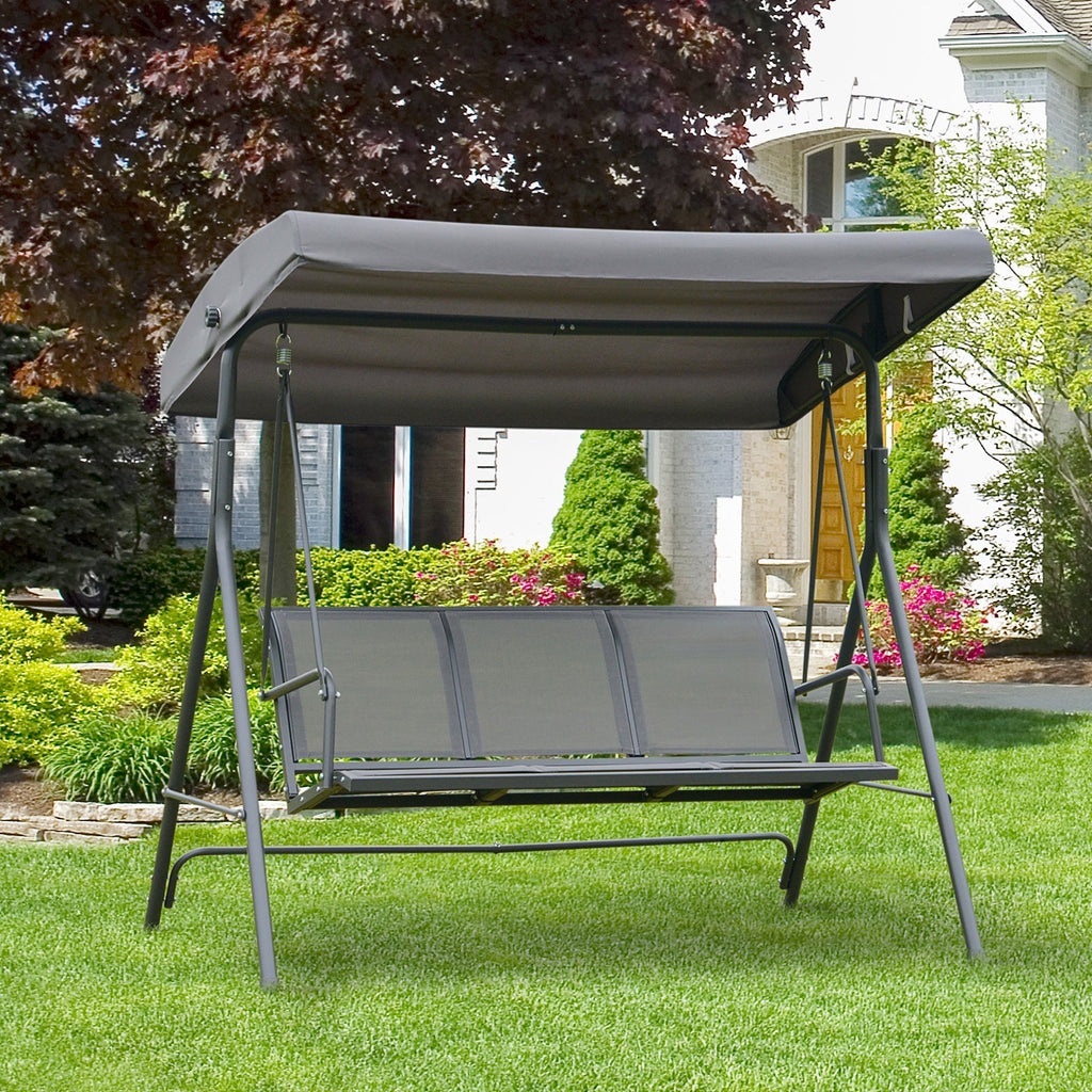 EASYCOMFORT 3-Seater Garden Swing with Canopy, Outdoor Swing in Steel and Polyester Fabric, 175 x 118 x 159cm Gray