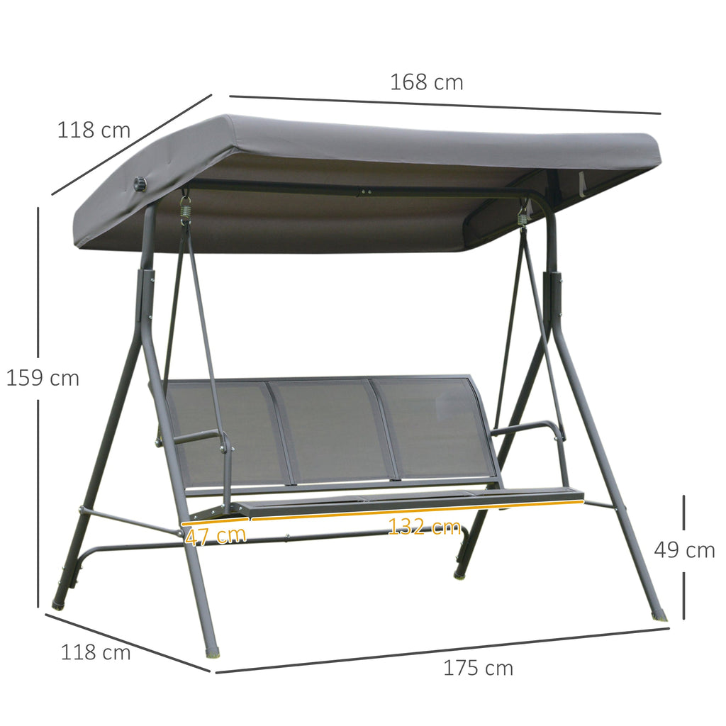 EASYCOMFORT 3-Seater Garden Swing with Canopy, Outdoor Swing in Steel and Polyester Fabric, 175 x 118 x 159cm Gray